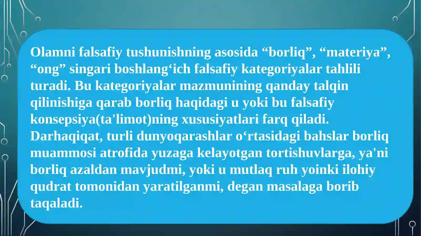 Borliq(ontologiya) va rivojlanish falsafasi 2
