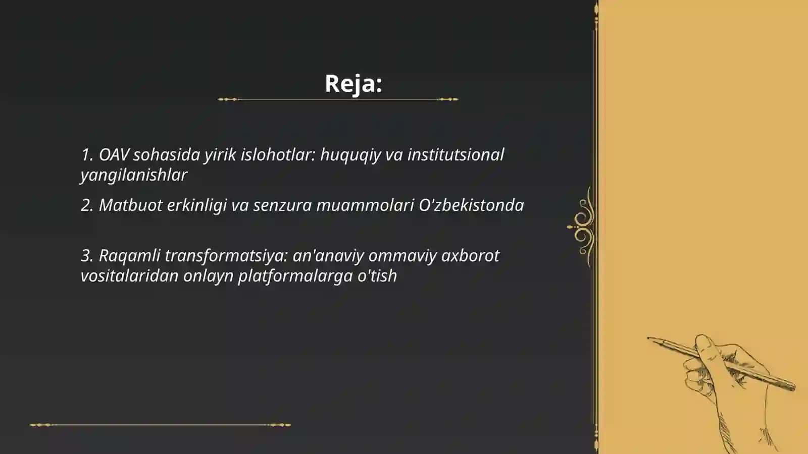 O'zbekiston respublikasida ommaviy axborot vositalarining faoliyati ( o'zgarish va muammolar) 2