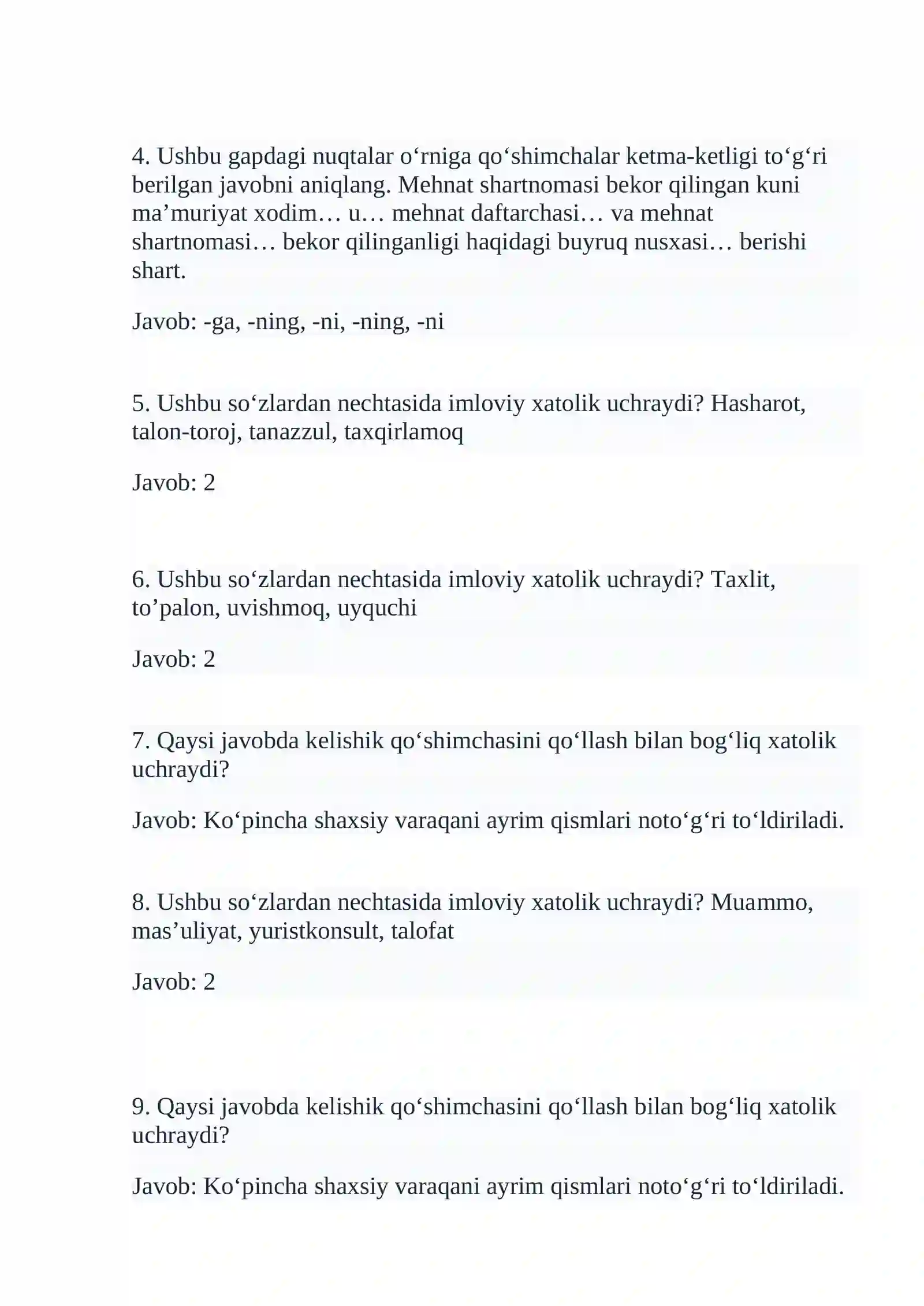 ARGOS test savollariga javoblar 2