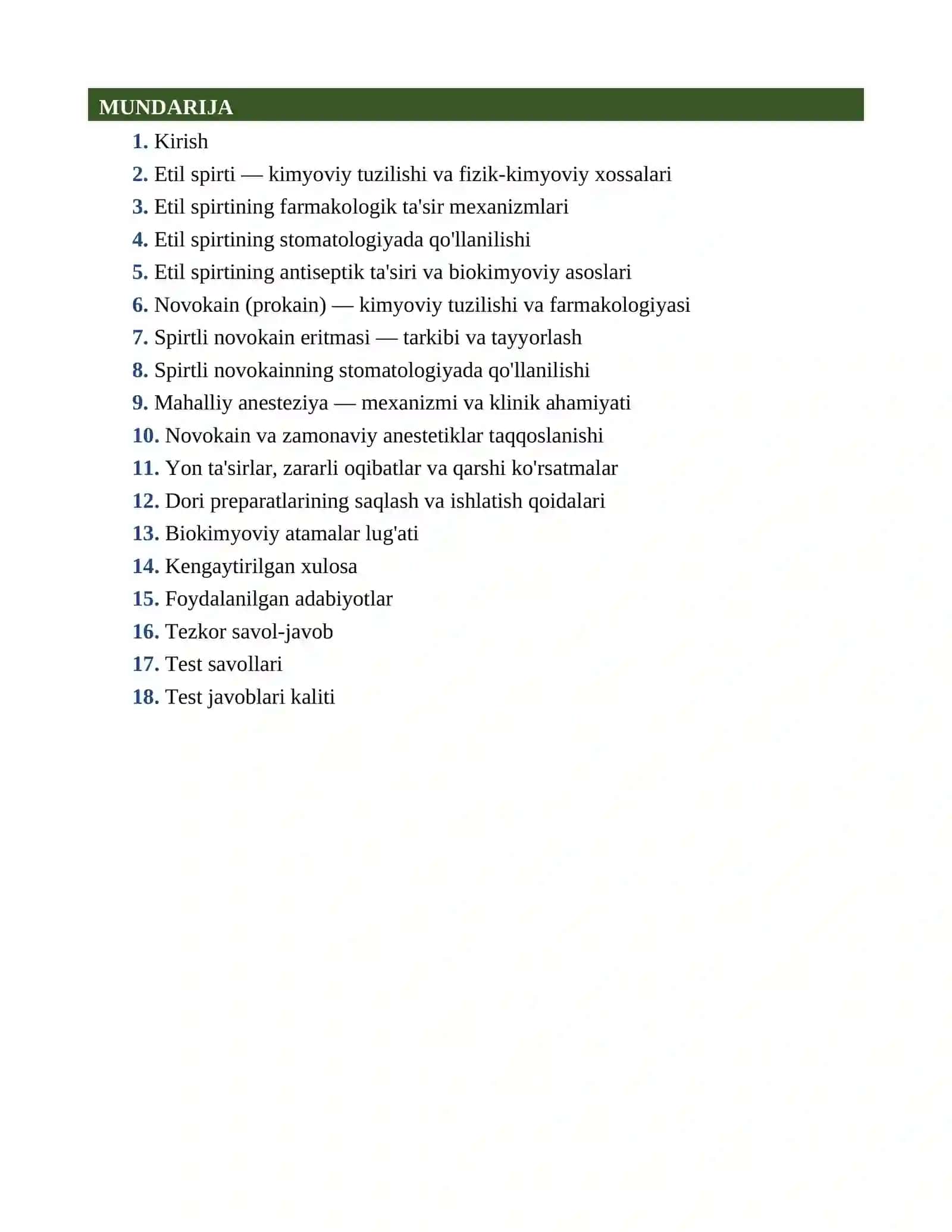 ETIL SPIRTI VA SPIRTLI NOVAKAINNING STOMATOLOGIYA AMALIYOTIDA ISHLATILISHI MUSTAQIL ISH 2