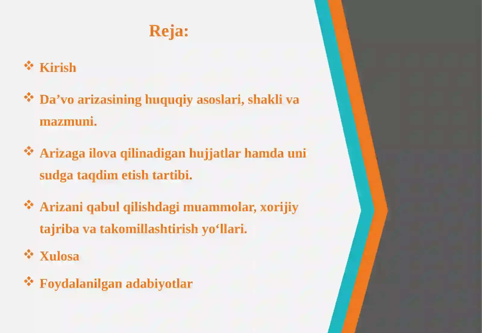 Da’vo arizasiga qo‘yiladigan protsessual talablar 2
