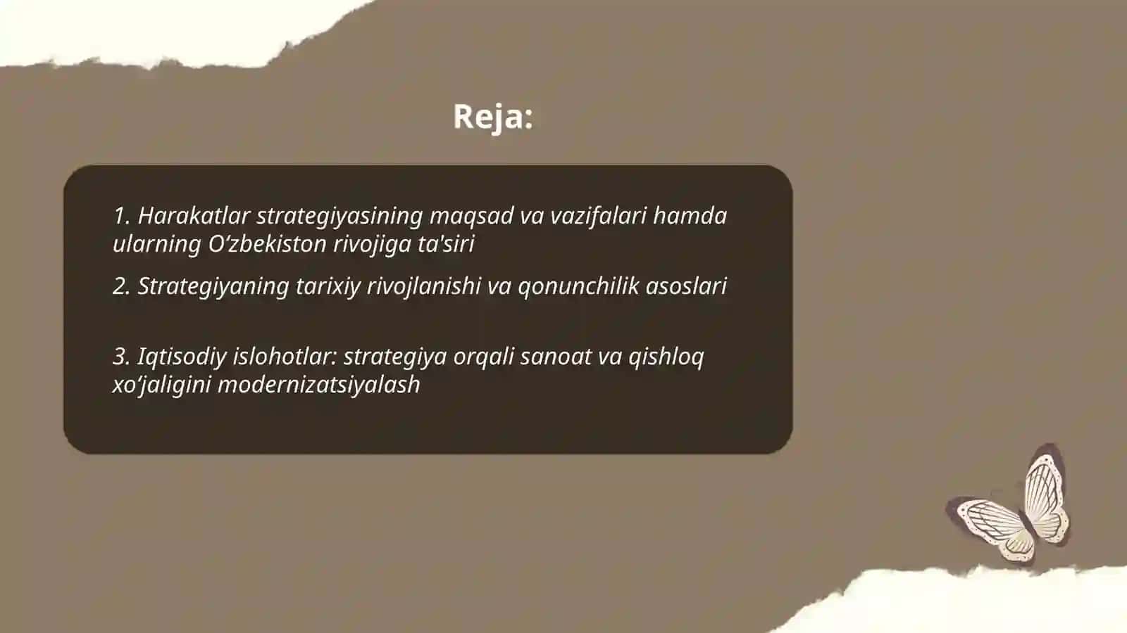 Oʻzbekiston respublikasini rivojlantirishda harakatlar strategiyasining tutgan oʻrni Abdurahmonova Muxlisa 2