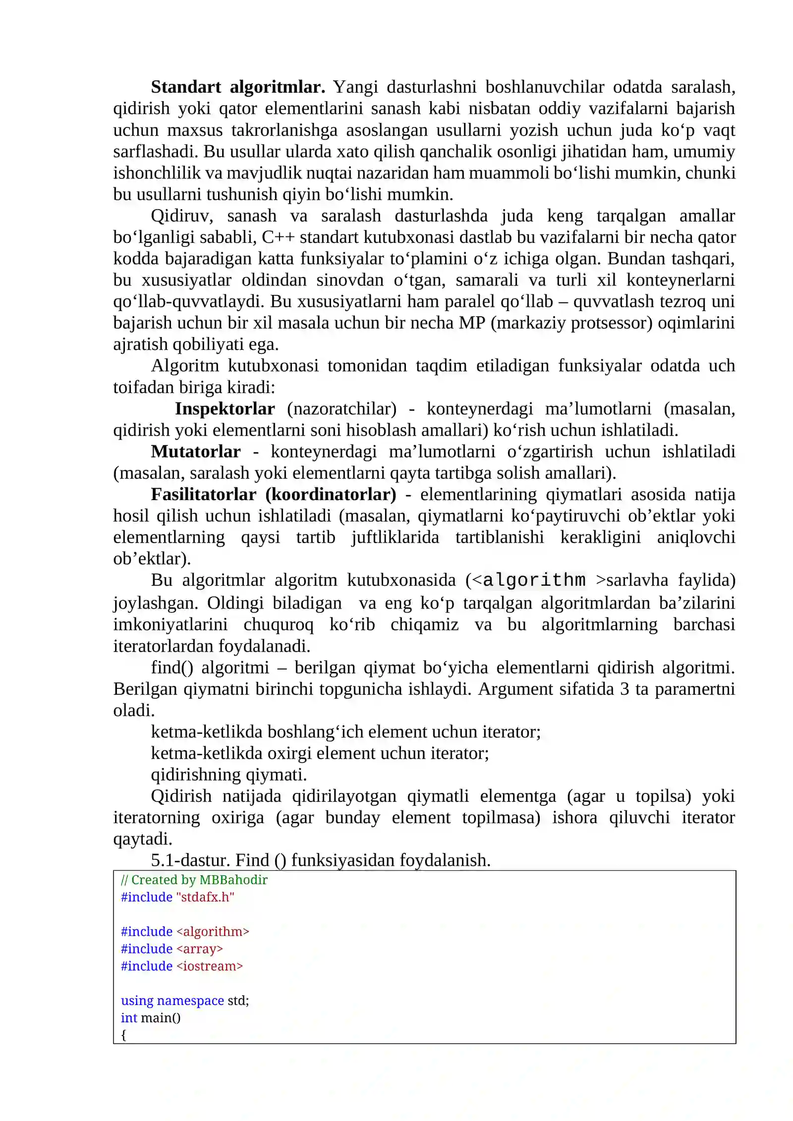 STANDART ALGORITMLAR VA ITERATORLAR 2