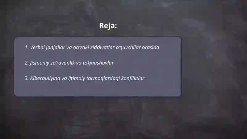 Verbal janjallar va og‘zaki ziddiyatlar o‘quvchilar orasida 2