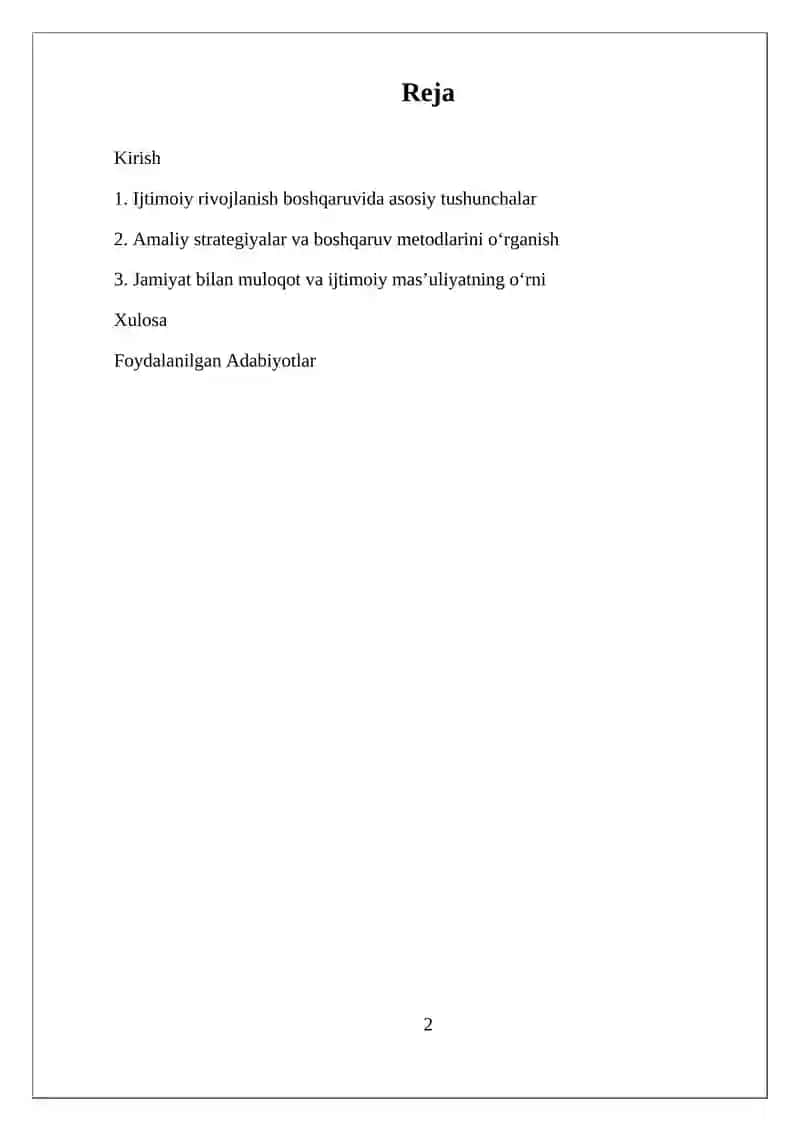 Korxona va Tashkilotning Ijtimoiy Rivojlanishi Boshqaruvini O'rganish 2
