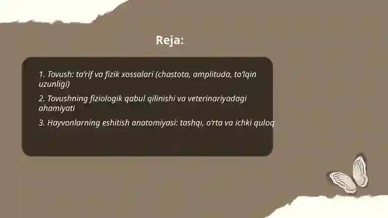 Tovush. Tovushning veterinatiyadagi ahamiyati va fiziologik xossalari 2