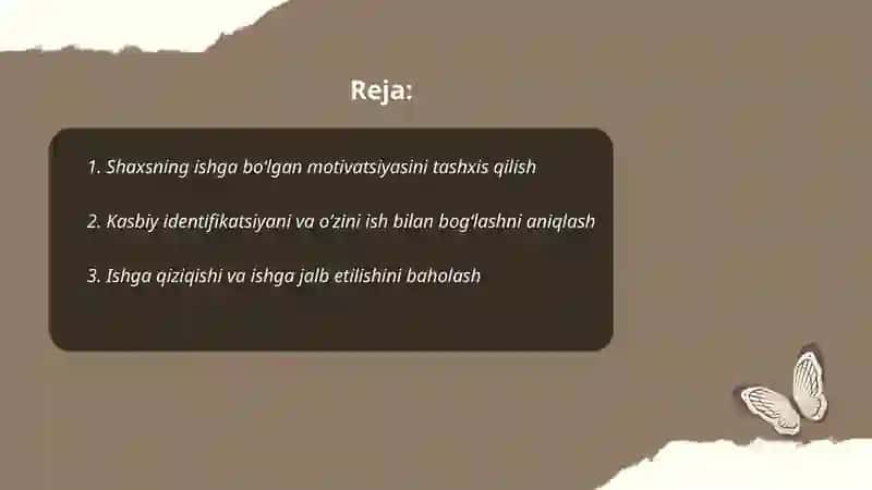 Shaxsning o'z faoliyatiga bo'lgan munosabatini tashxis qilish treninglari 2