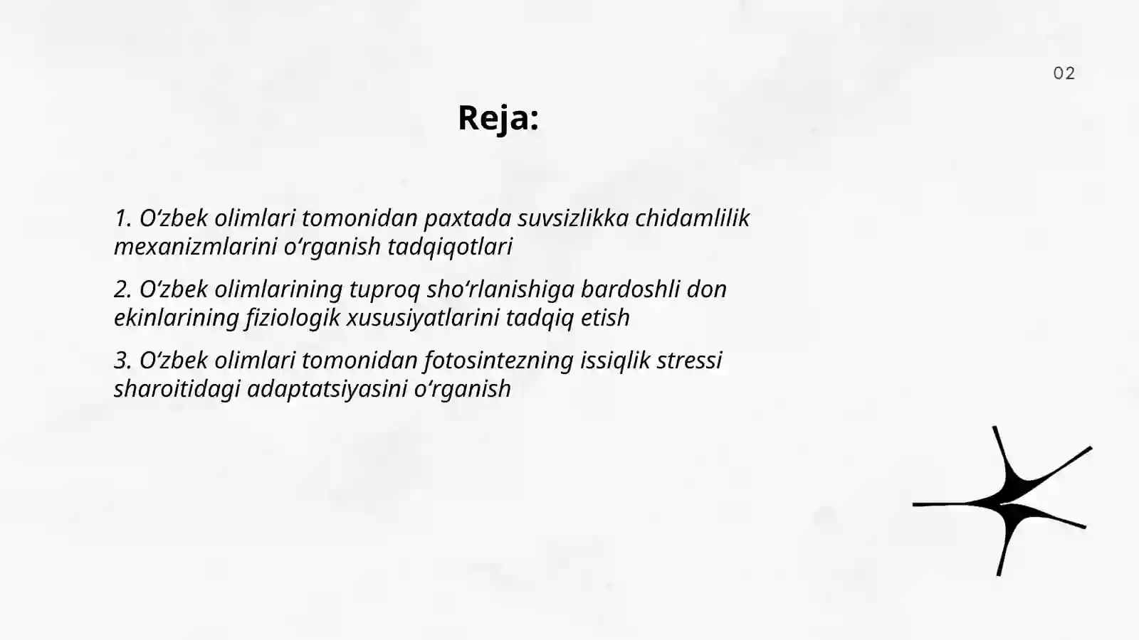 Oʻsimliklar fiziologiyasiga hissa qoʻshgan oʻzbek olimlarini olib borgan ilmiy tadqiqot ishlari 2