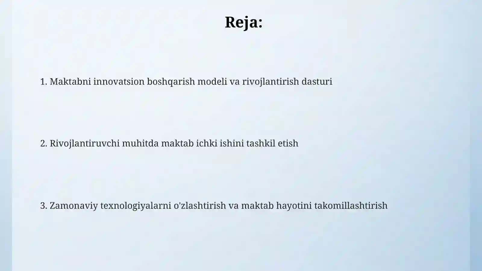 Maktabni innovatsion boshqaruv modeli. Maktabni rivojlantirish dasturi 2