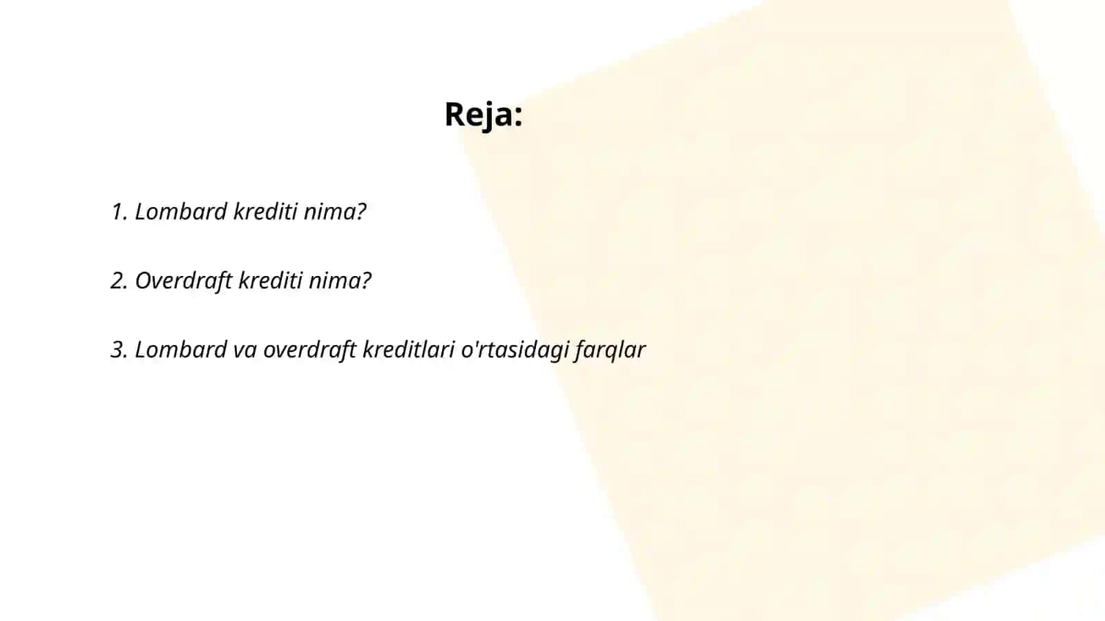 Lombard va overdraft kreditlari 2