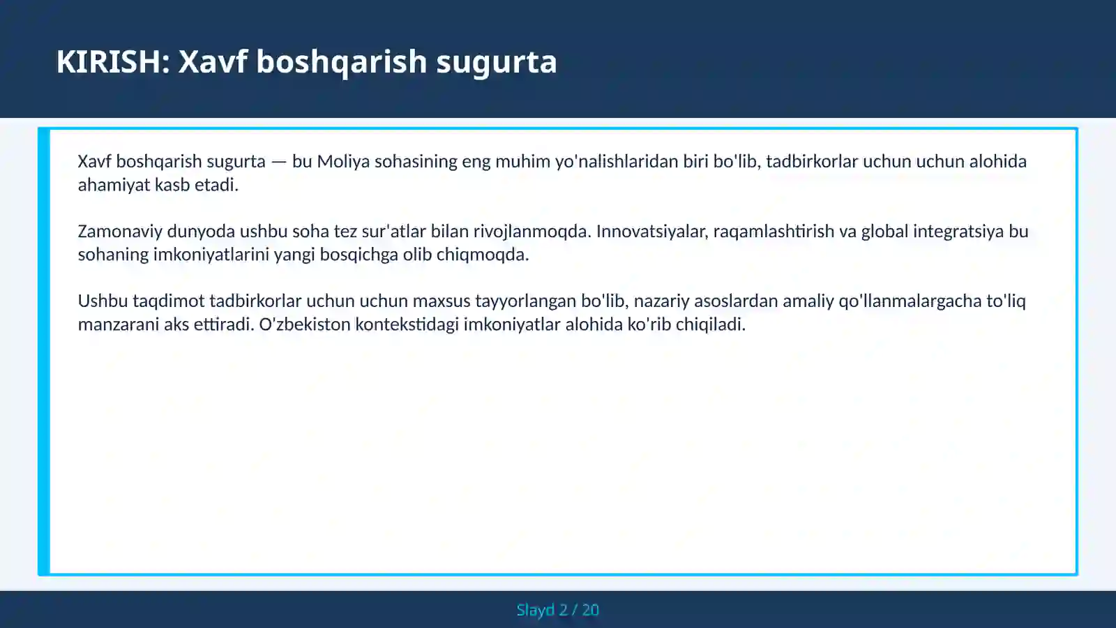 Xavf boshqarish sugurta 2