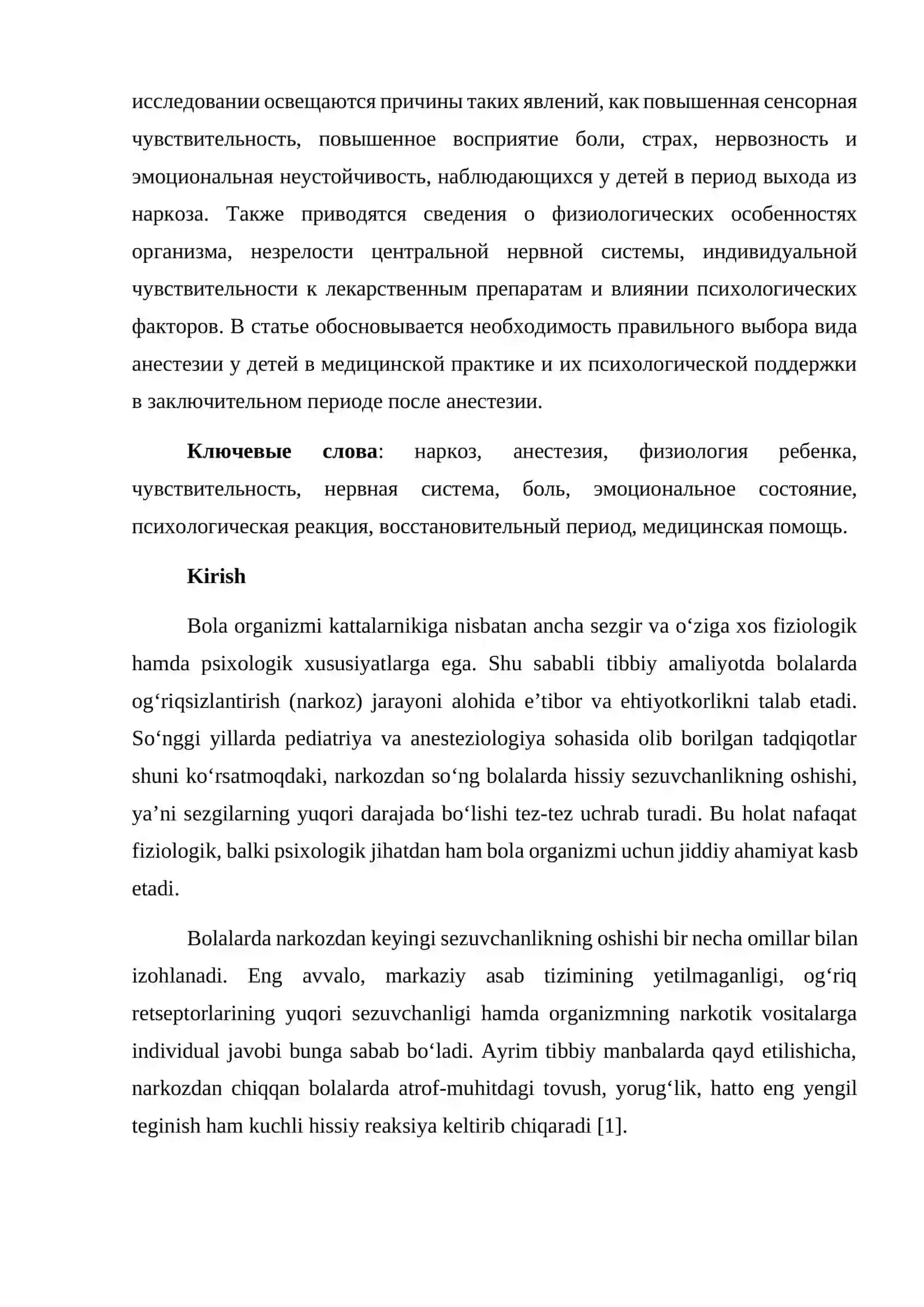 Bolalarda narkozdan so'ng sezgini yuqori bo'lishi 2