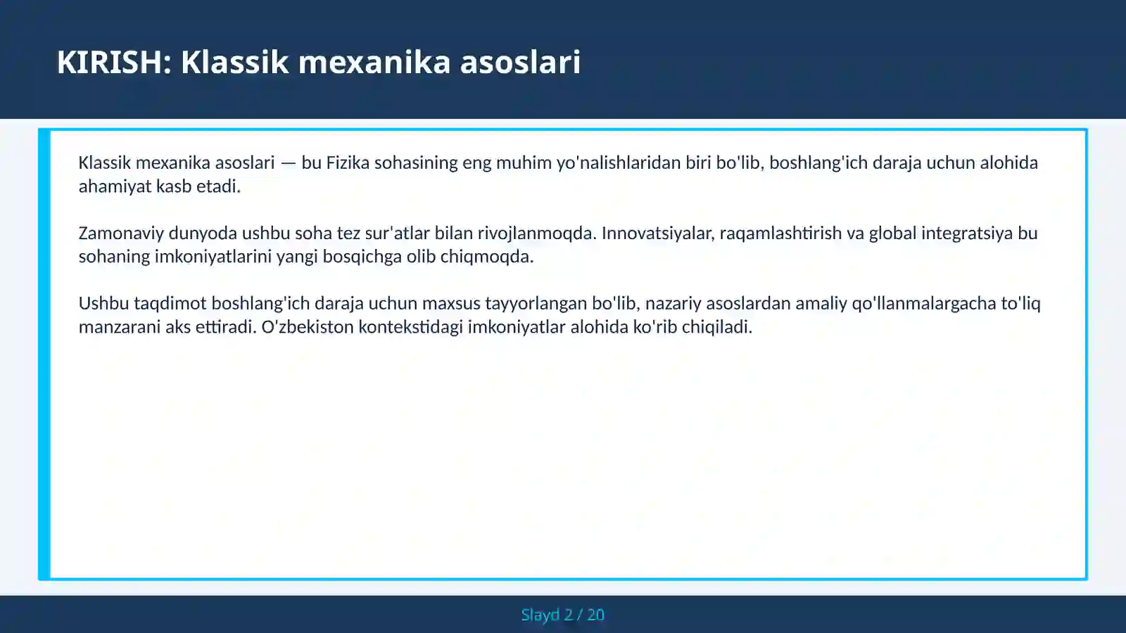 Klassik mexanika asoslari 2