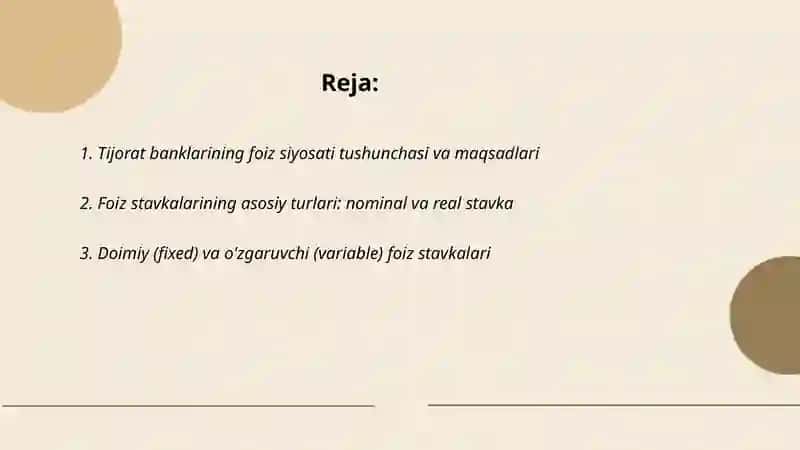 Tijorat banklari foiz siyosati haqida umumiy tushuncha 2