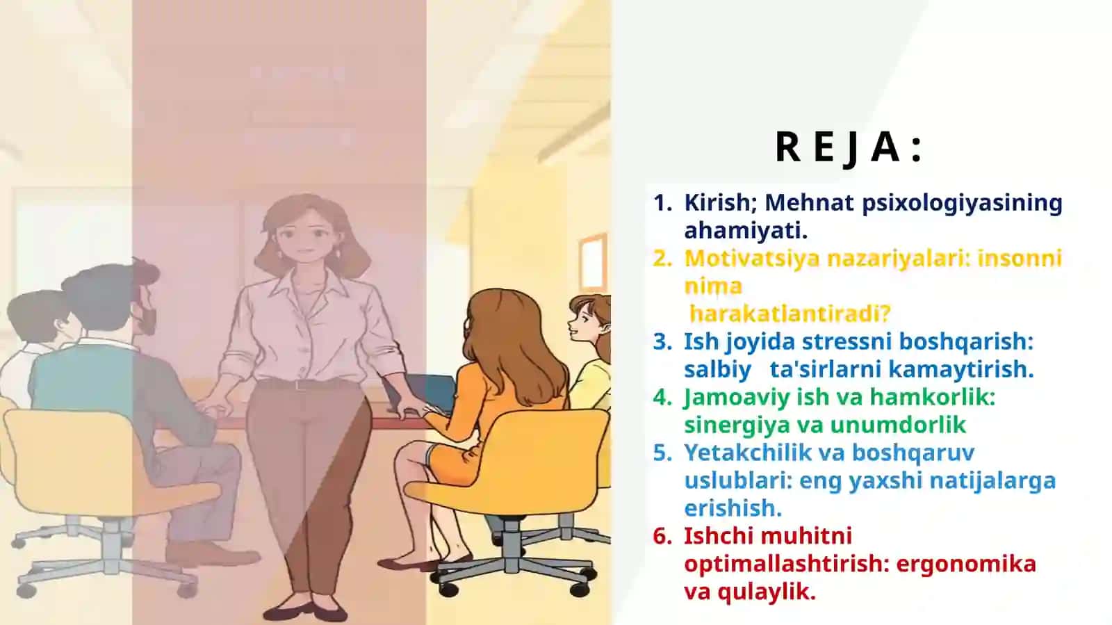 Mehnatni tashkil qilish psixologiyasi: samarali muhit yaratish. 2