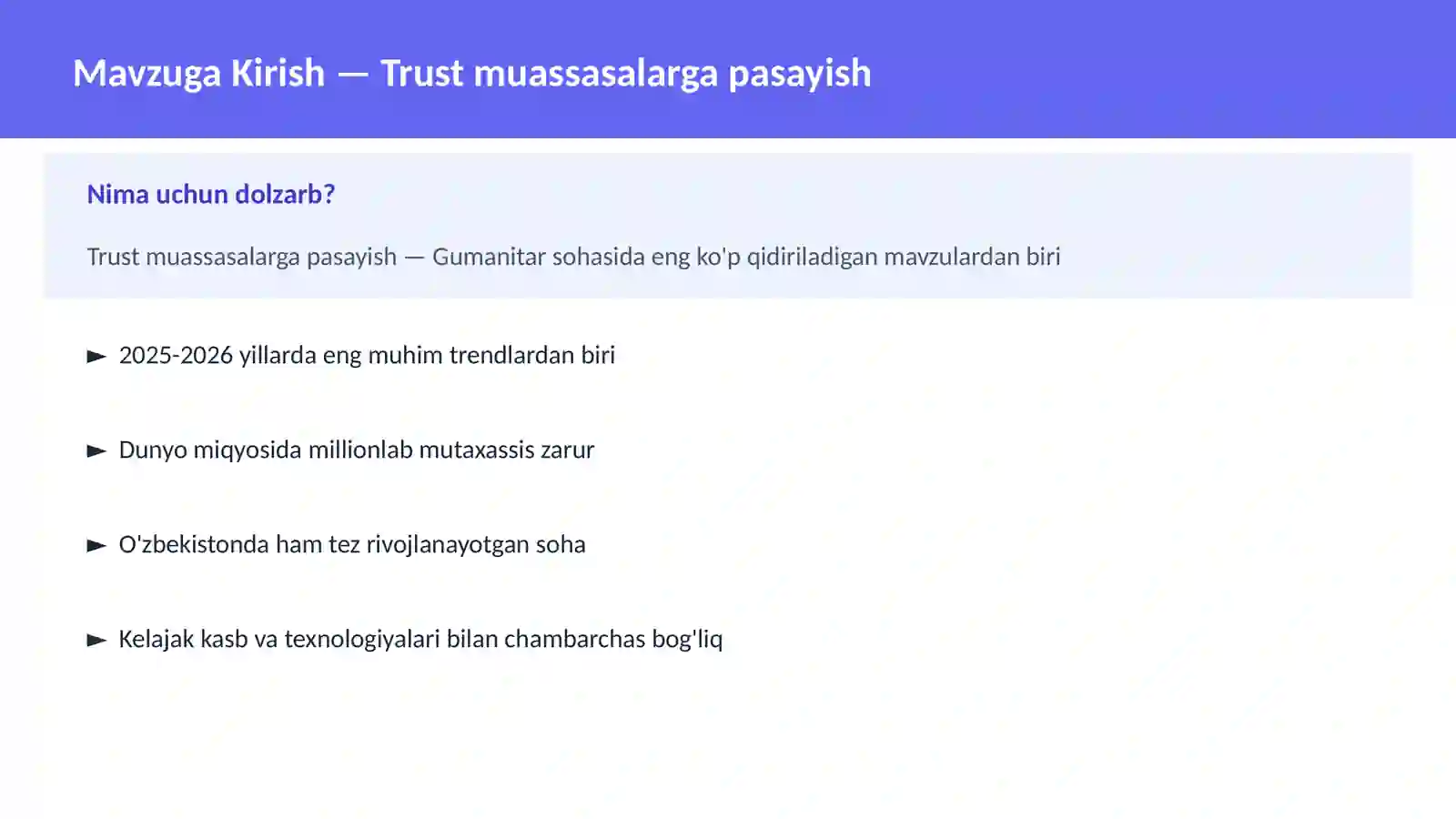 Trust muassasalarga pasayish 2