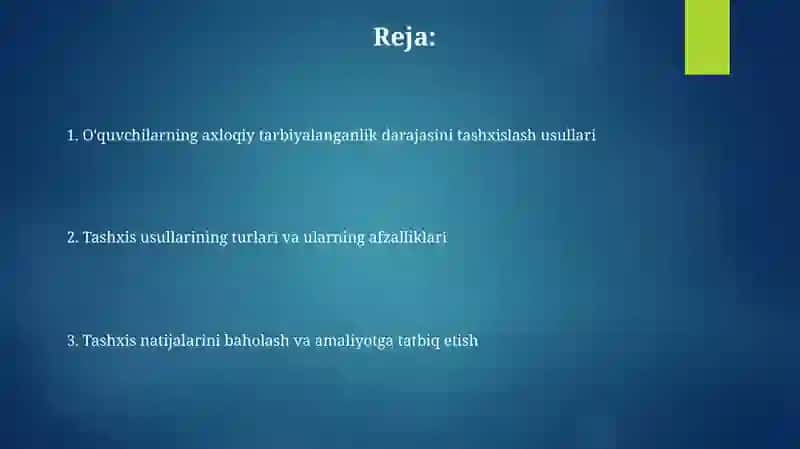 O'quvchilarning axloqiy tarbiyalanganligini tashxis etish metodlari 2