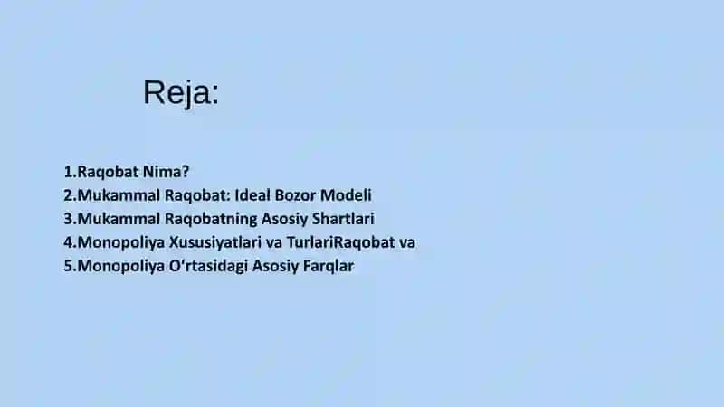 Raqobat va Monopoliya: Bozor Tuzilmalari va Iqtisodiy Ta’siri 2