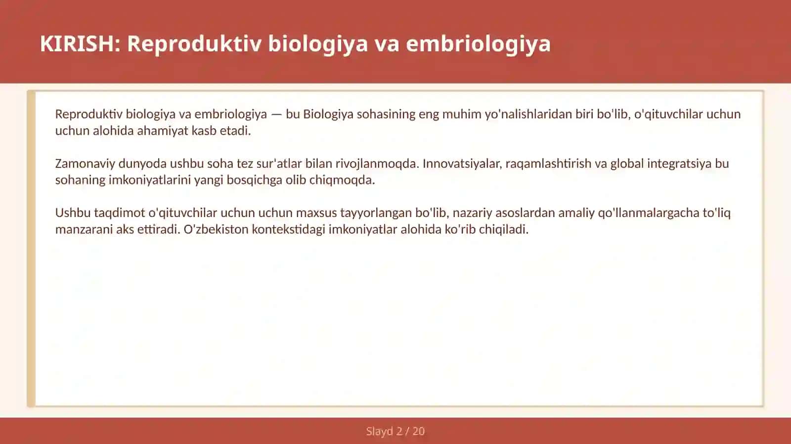 Reproduktiv Biologiya va Embriologiya 2