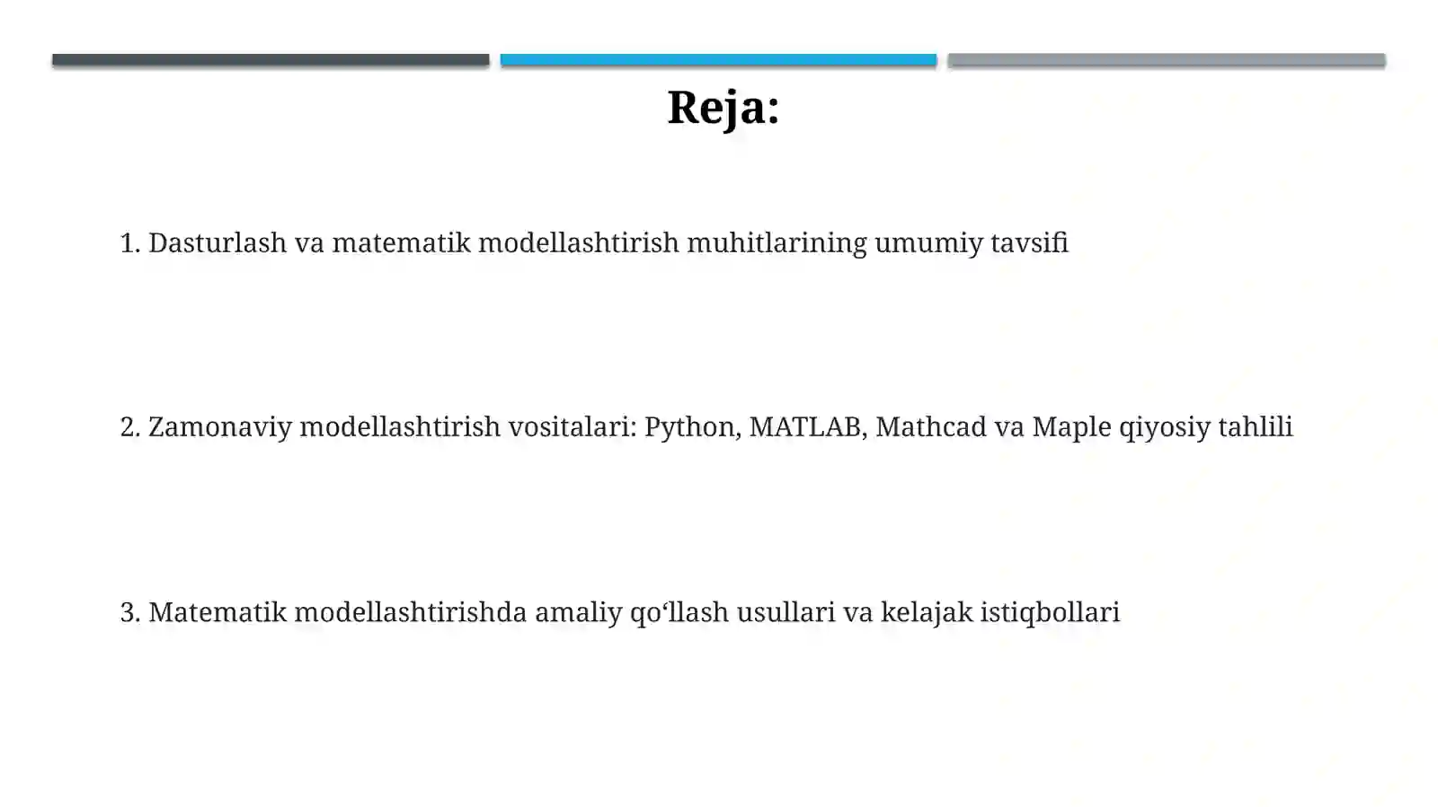 Dasturlash muhitlarida (Python, MATLAB, Mathcad, Maple va boshqalar) modellashtirish 2