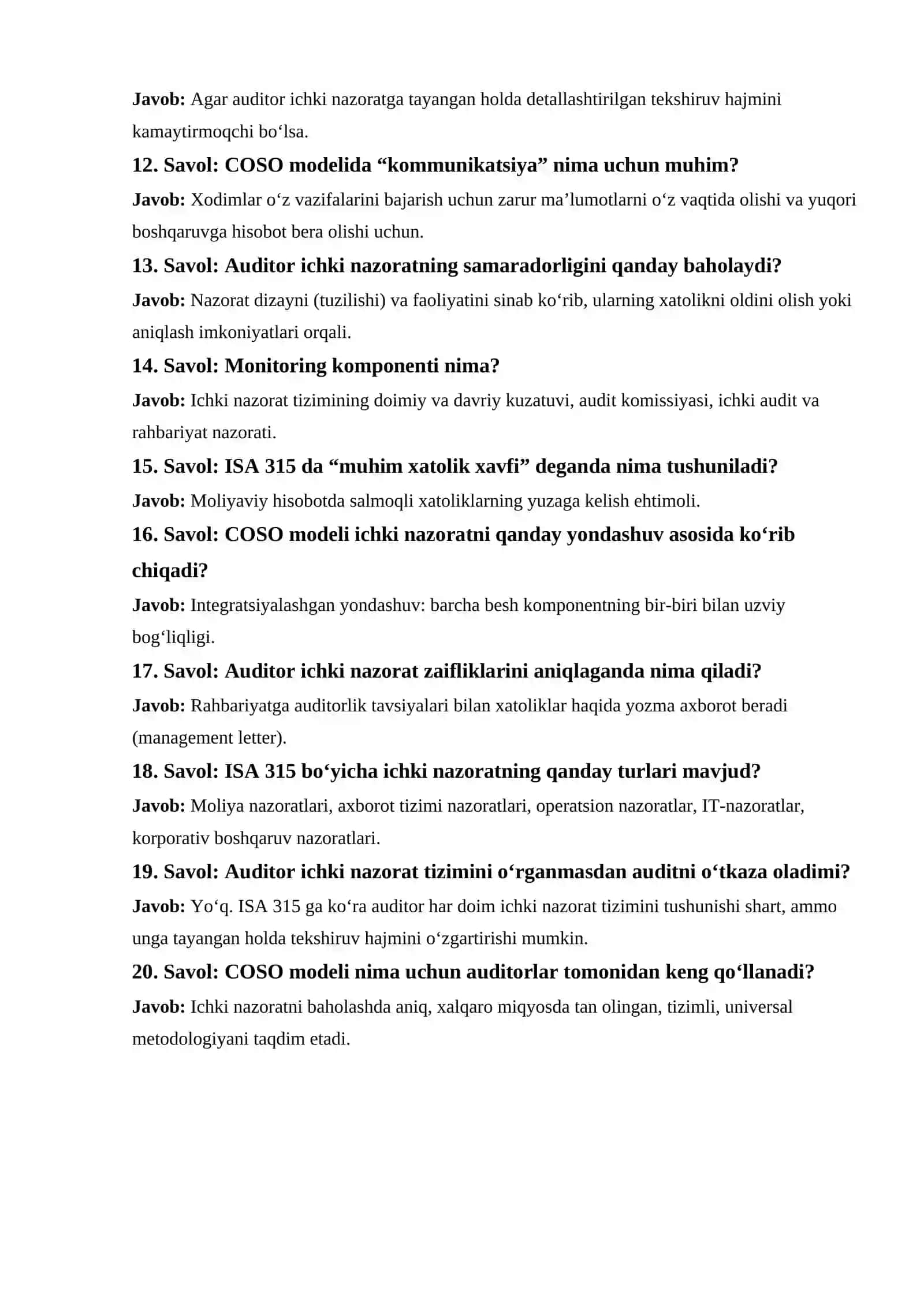 ISA 315 va COSO Modeliga muvofiq ichki nazorat tizimini baholash 2