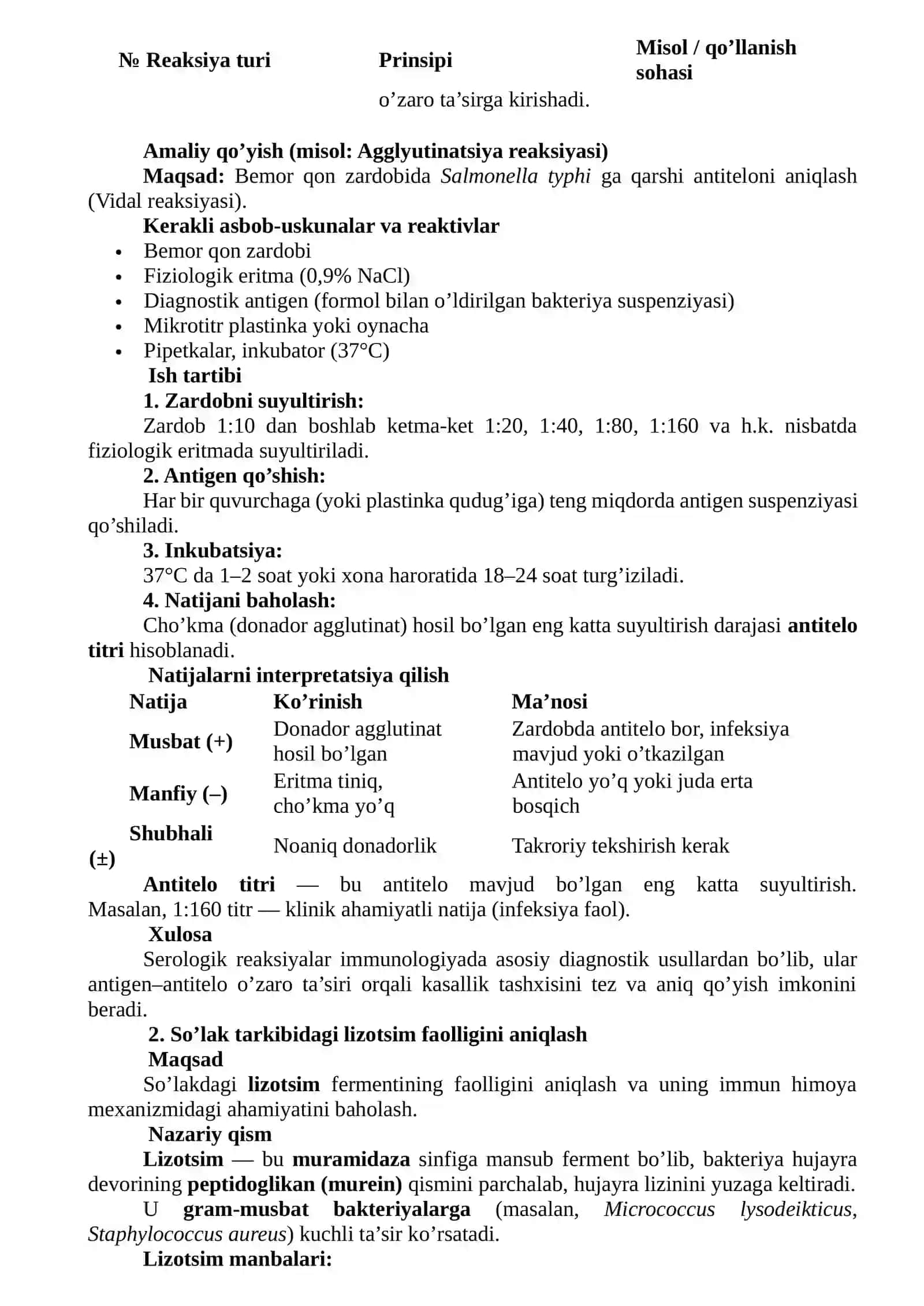 Serologik reaksiyalarni qo’yish va natijalarini interpretatsiyalash 2