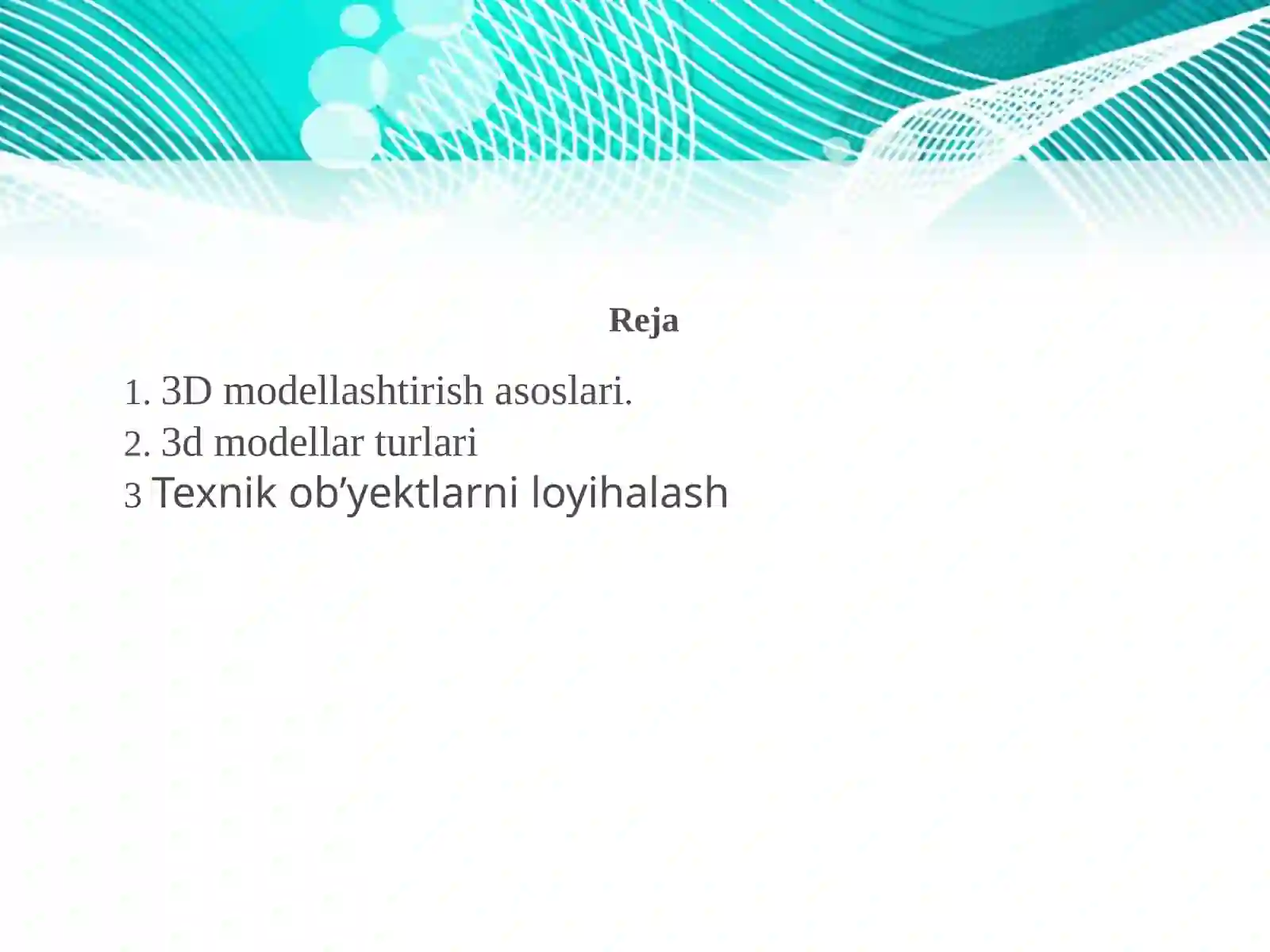 3D modellashtirish asoslari 2