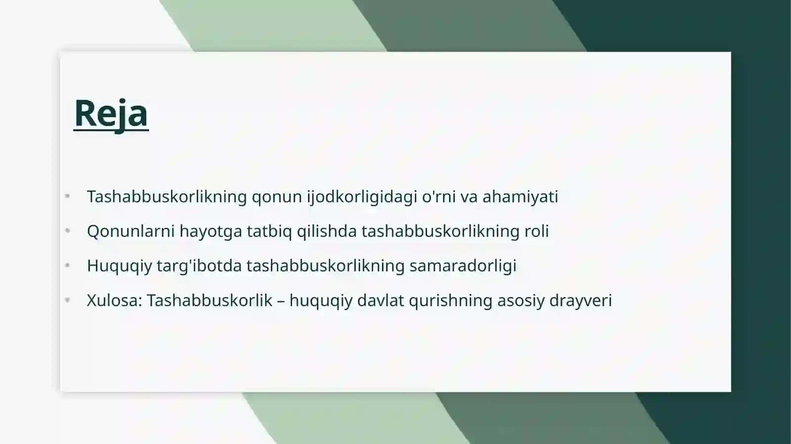 Tashabbuskorlik-qonun ijodkorligi, qonunlarni hayotga tatbiq qilish va huquqiy targ’ibotning muhum omili 2