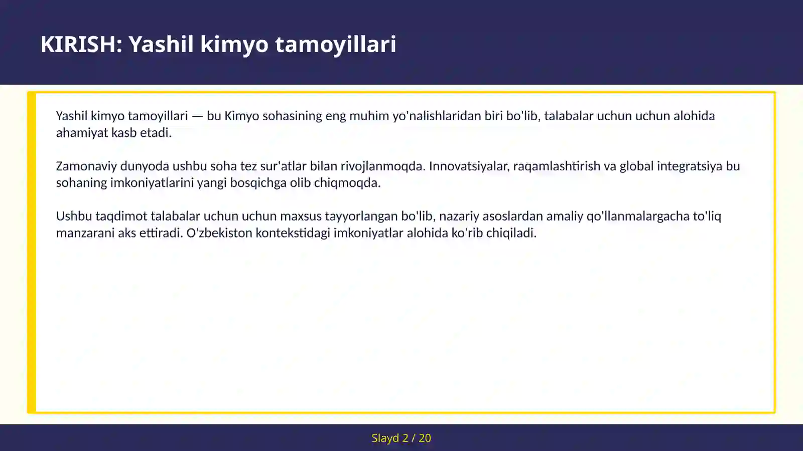 YASHIL KIMYO TAMOYILLARI 2