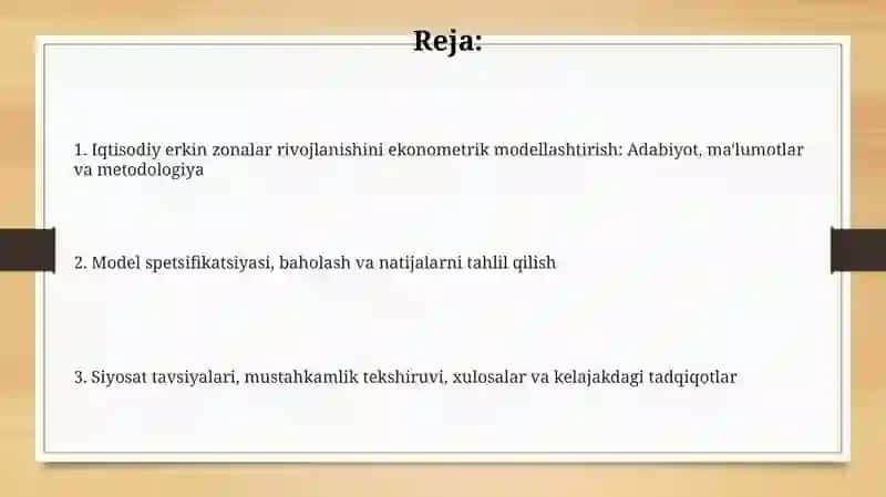 Erkin iqtisodiy zonalar rivojlanish ko'rsatkichlarini ekonometrik modellashtirish 2