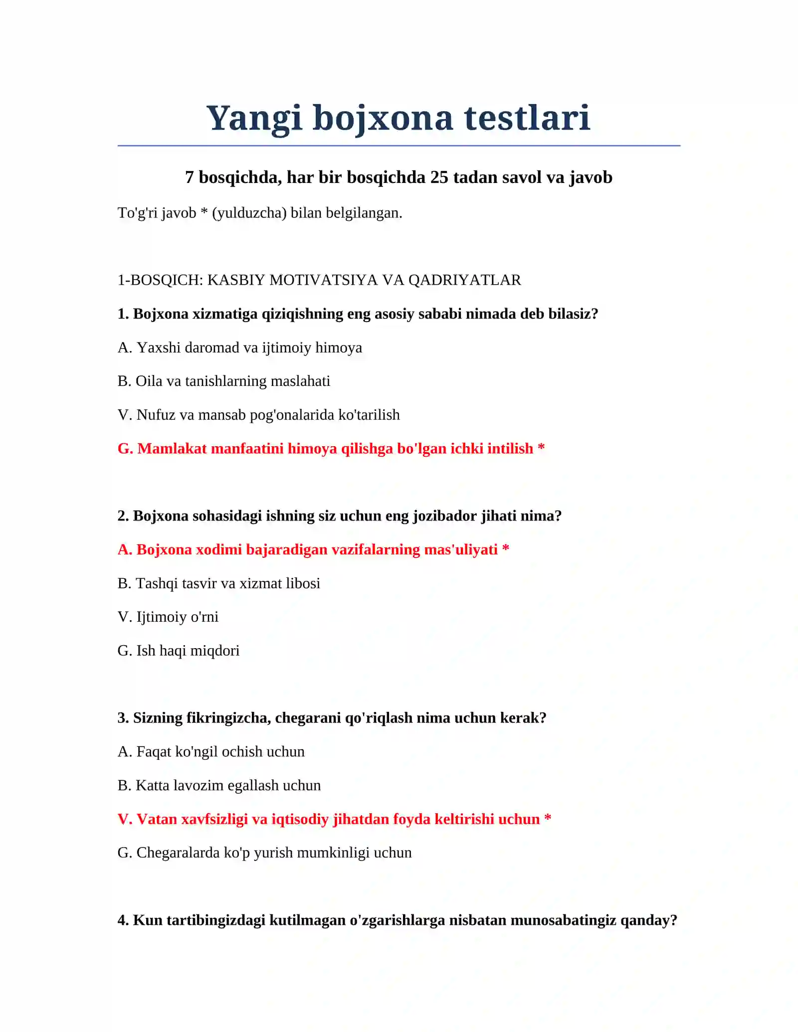 Yangi bojxona testlari 2