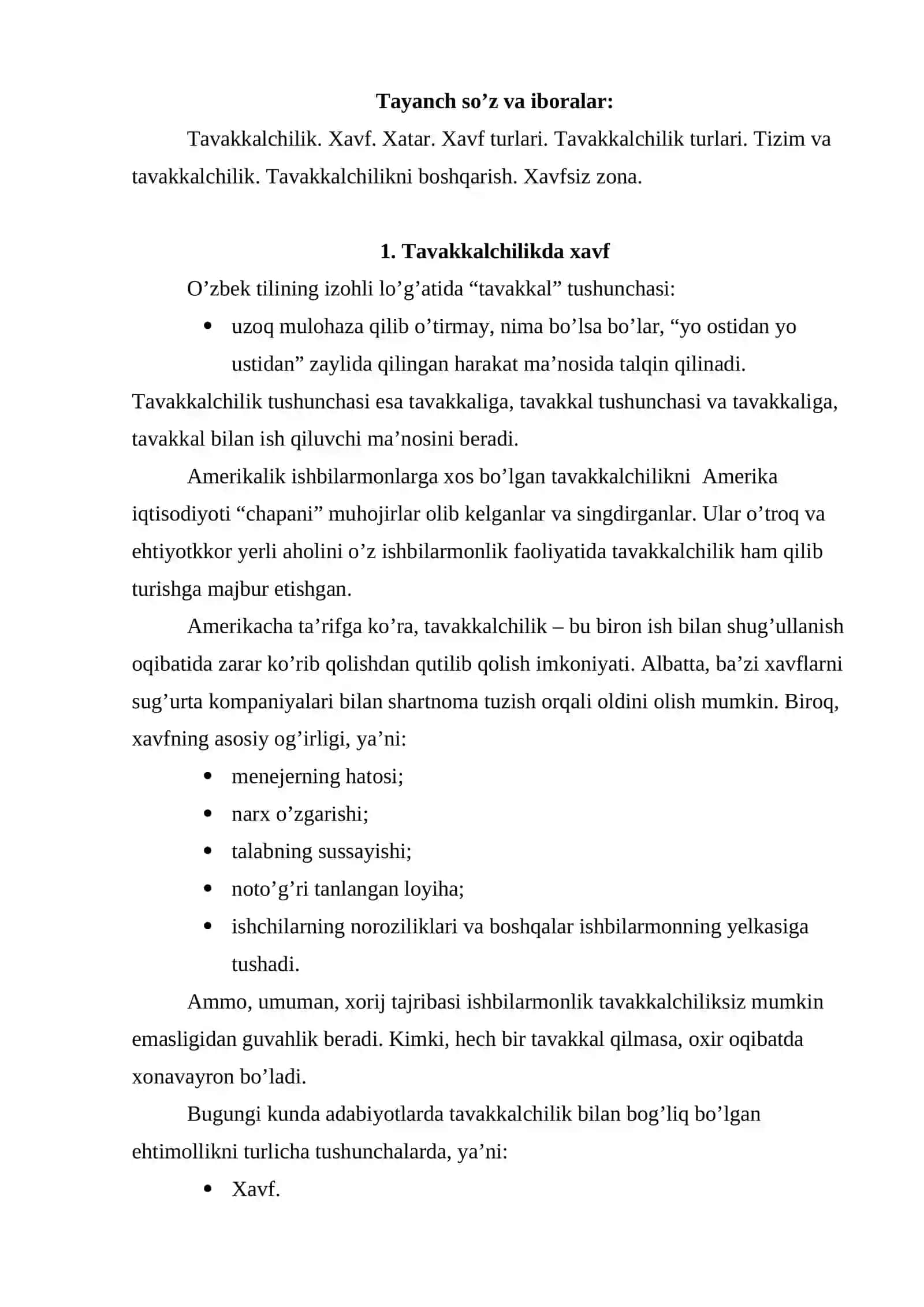 Tavakkalcilikni boshqarish 2