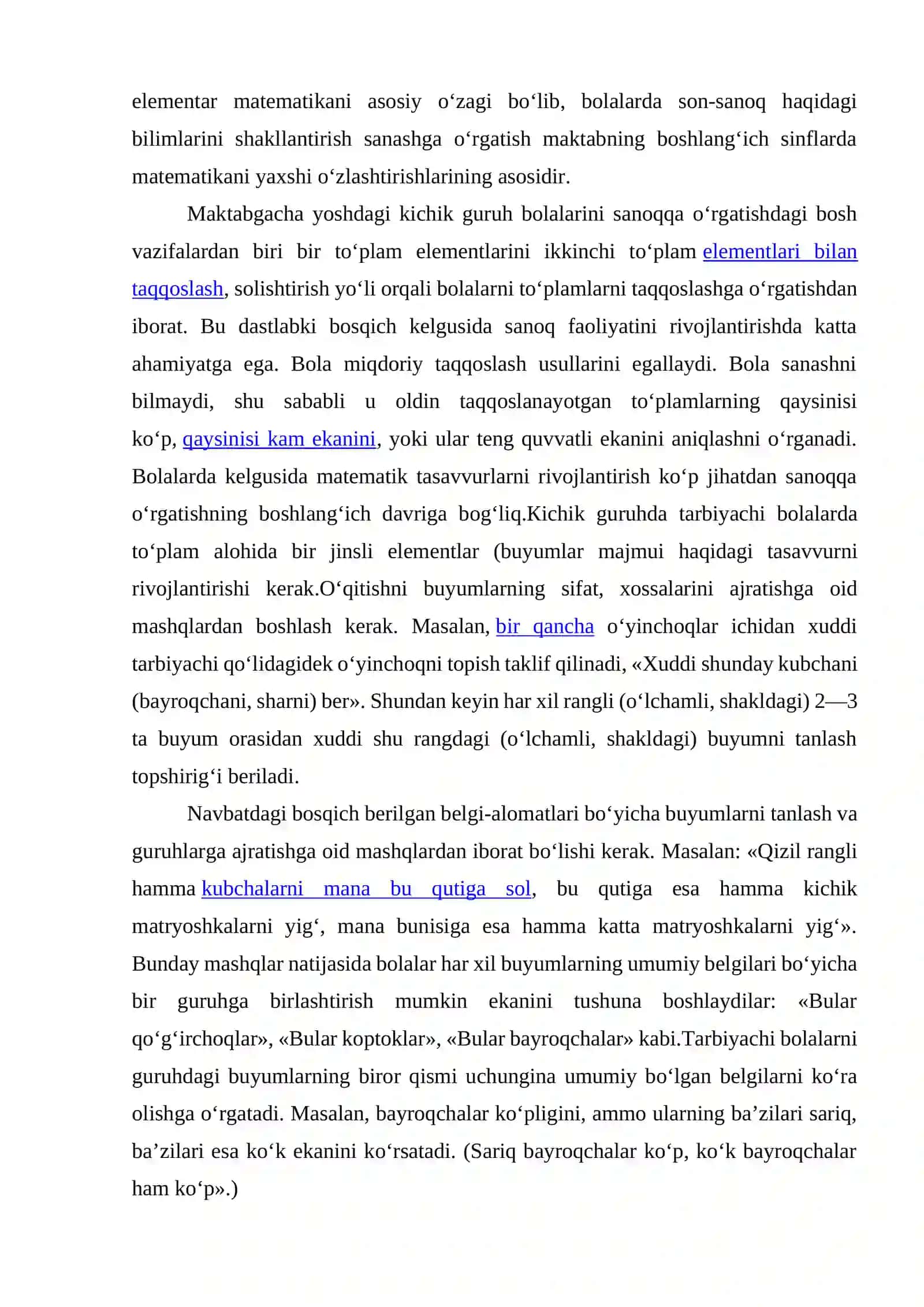 Maktabgacha ta’lim tashkilotlarida son-sanoq va miqdorga oid tasavvurlarni shakllantirishga doir ijodiy mashg‘ulotlarni tashkil etish metodikasi 2