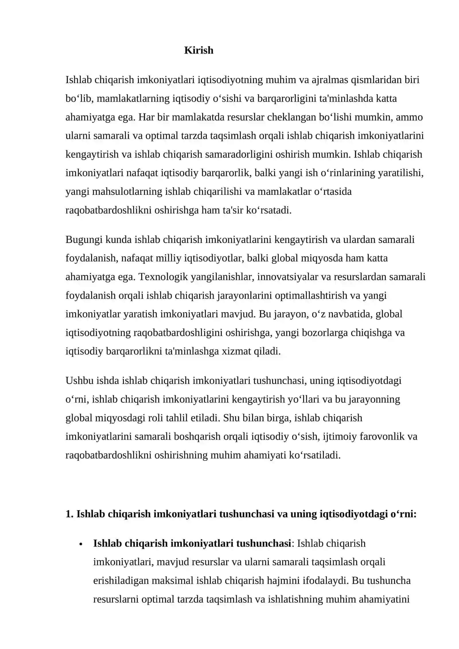 Ishlab chiqarish imkonyatlari va uning ahamiyati 2