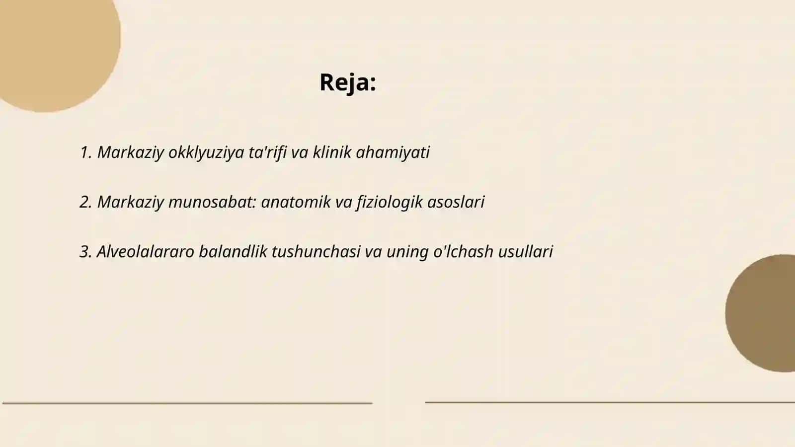 Markaziyokklyuziya, markaziy munosabat va alveolalararo balandlik tushunchalari 2