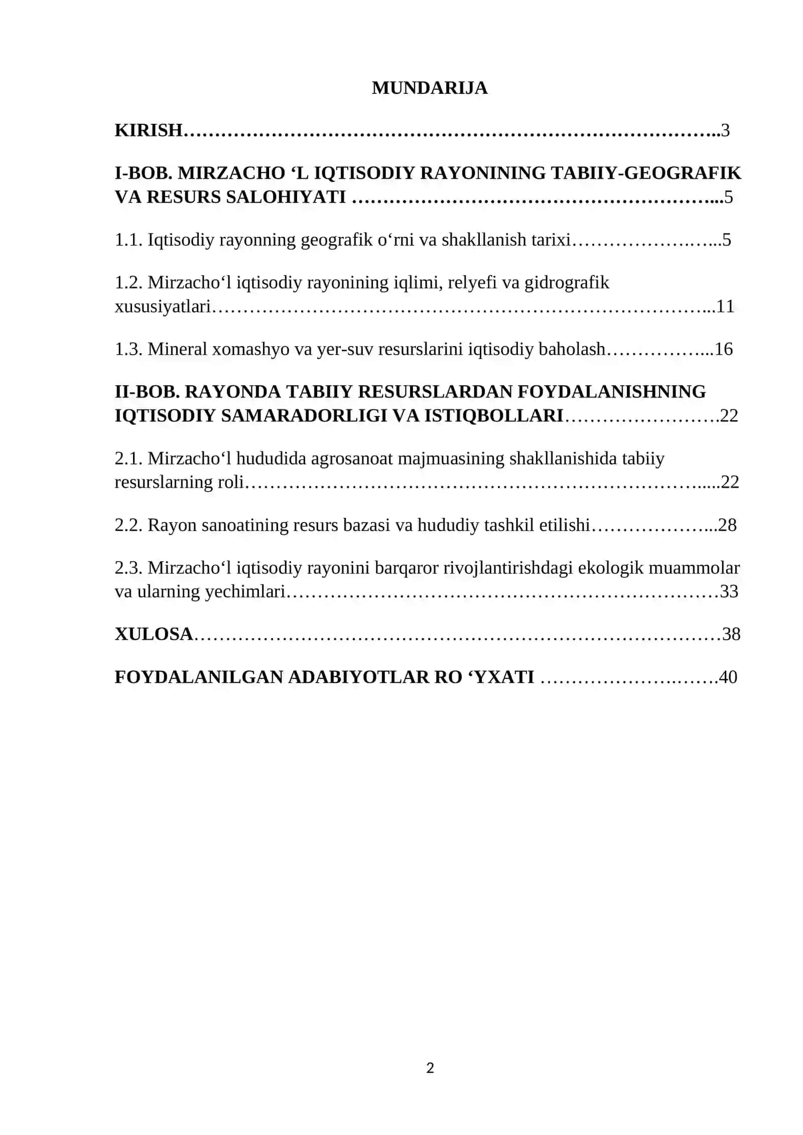Mirzacho‘l iqtisodiy rayonining tabiiy sharoiti va resurslarini iqtisodiy geografik baholash 2