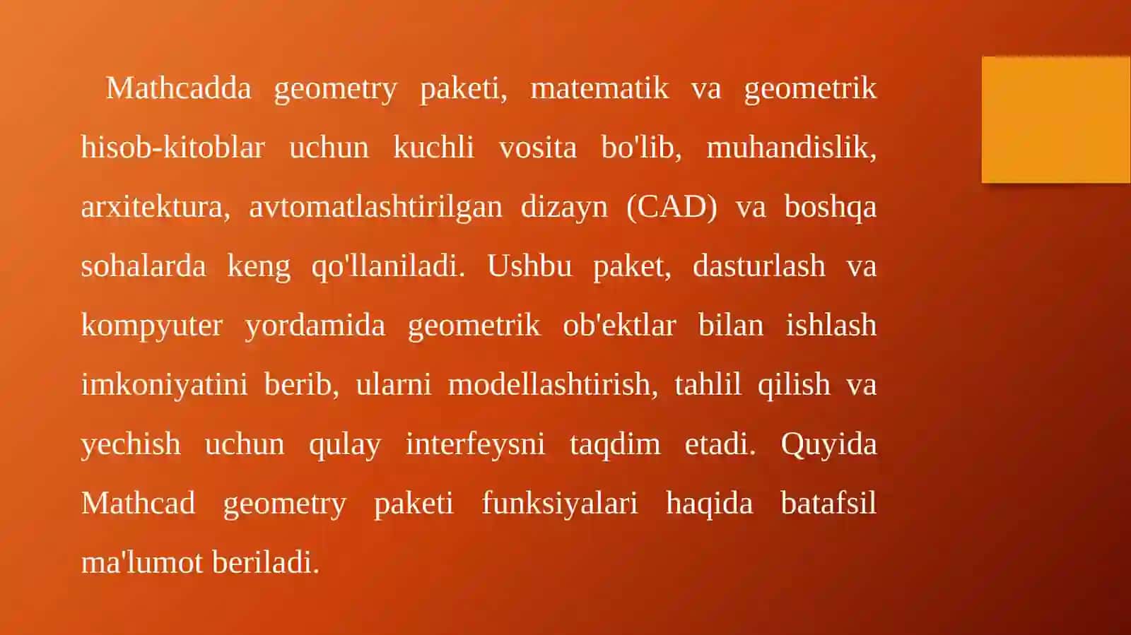 Mathcad geometriya paketi funksiyalari 2