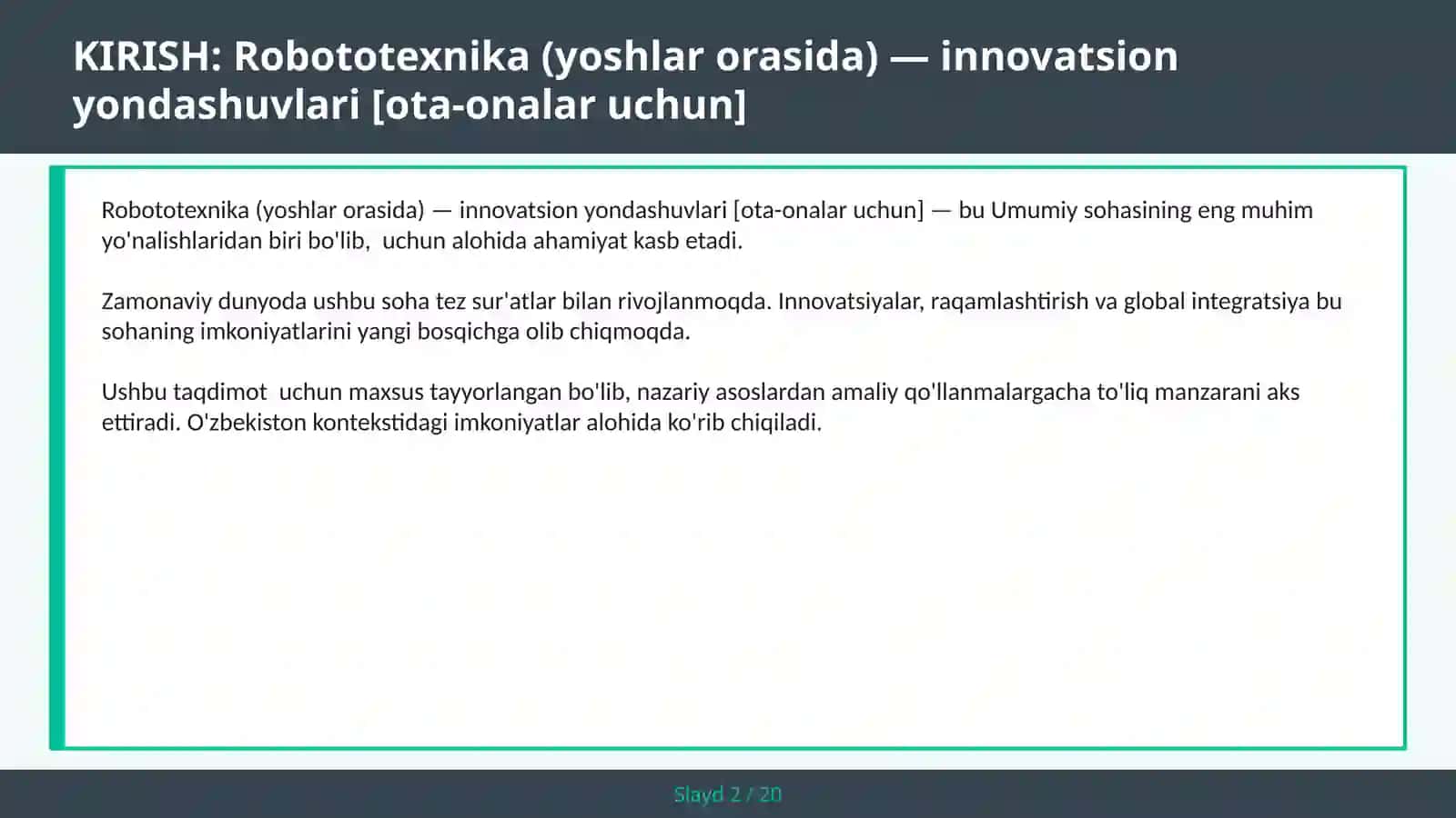 Robototexnika (Yoshlar Orasida) - Innovatsion Yondashuvlari [Ota-Onalar Uchun] 2