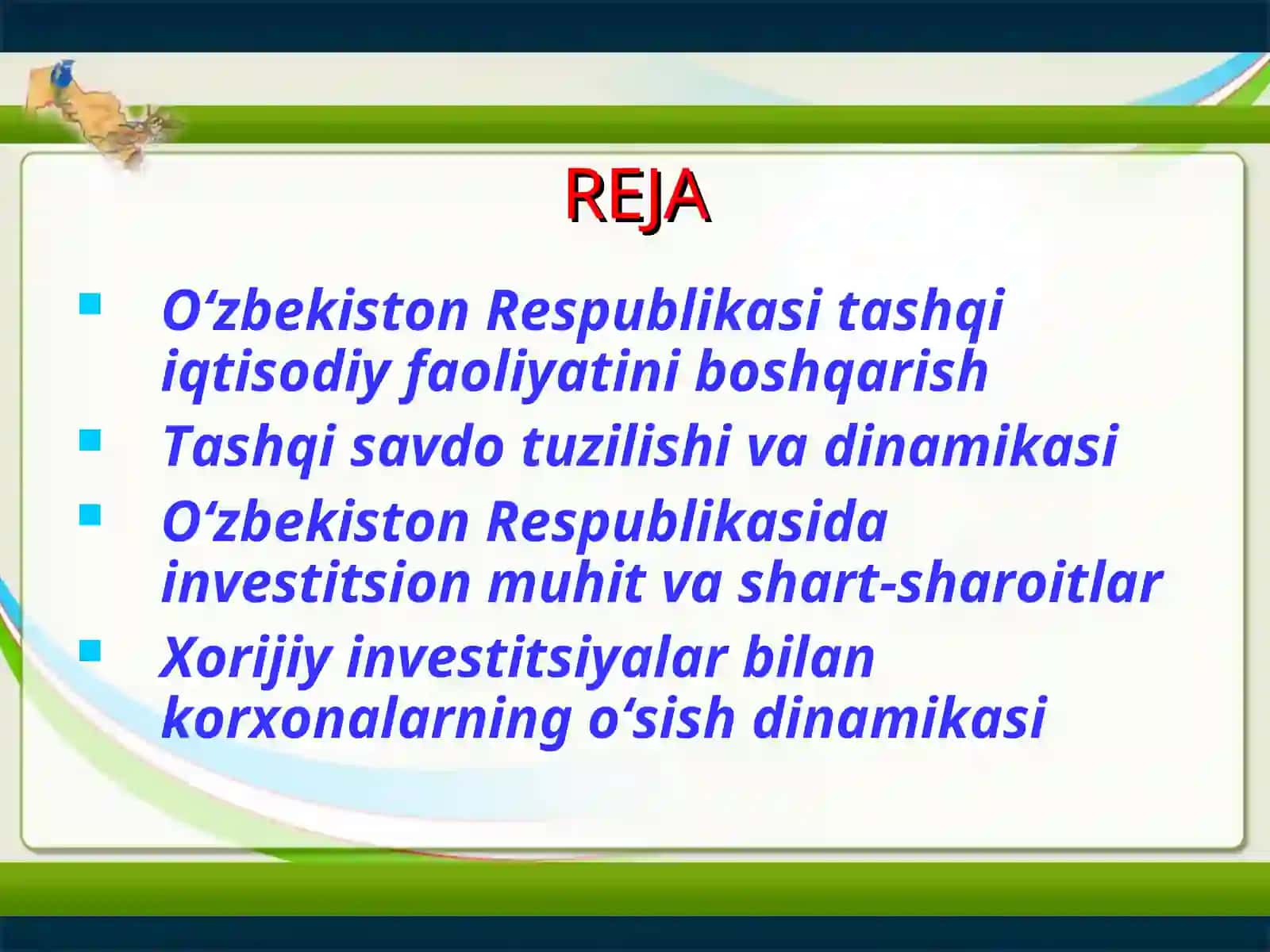 O‘zbekiston Respublikasi tashqi iqtisodiy faoliyatini boshqarish 2