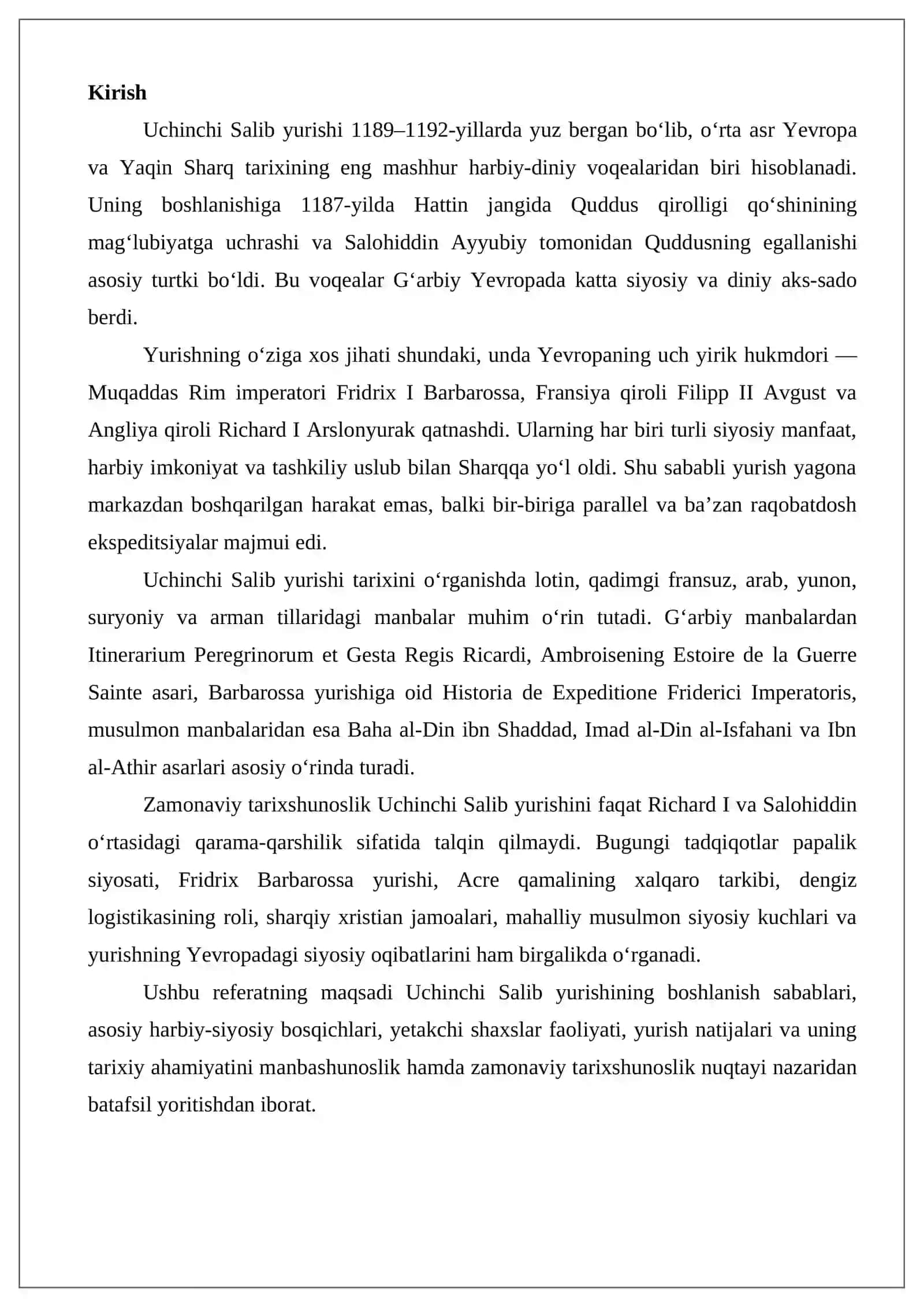 Uchinchi Salib yurishlari tarixiga oid ilmiy tadqiqotlar 2