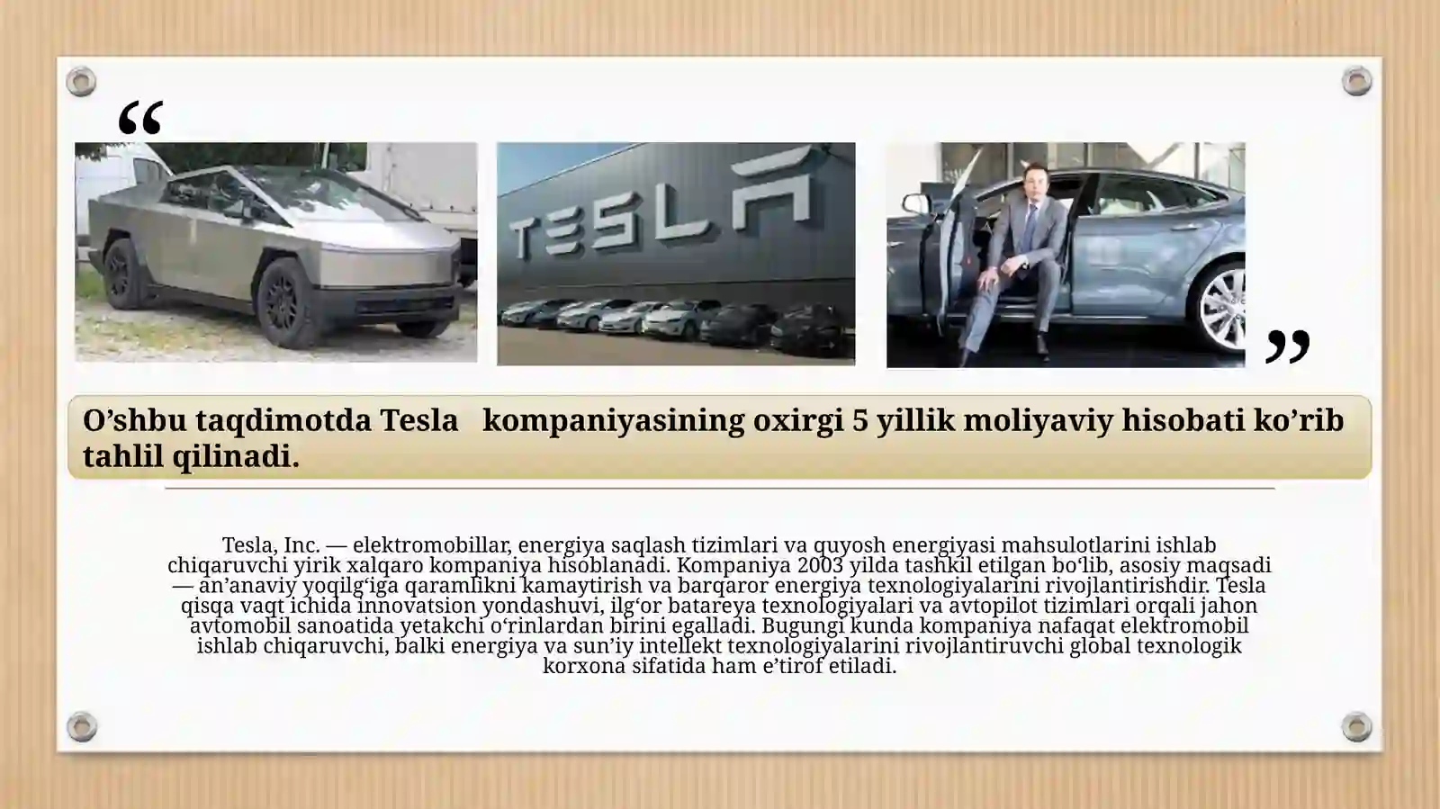 Tesla   kompaniyasining oxirgi 5 yillik moliyaviy hisobati 2