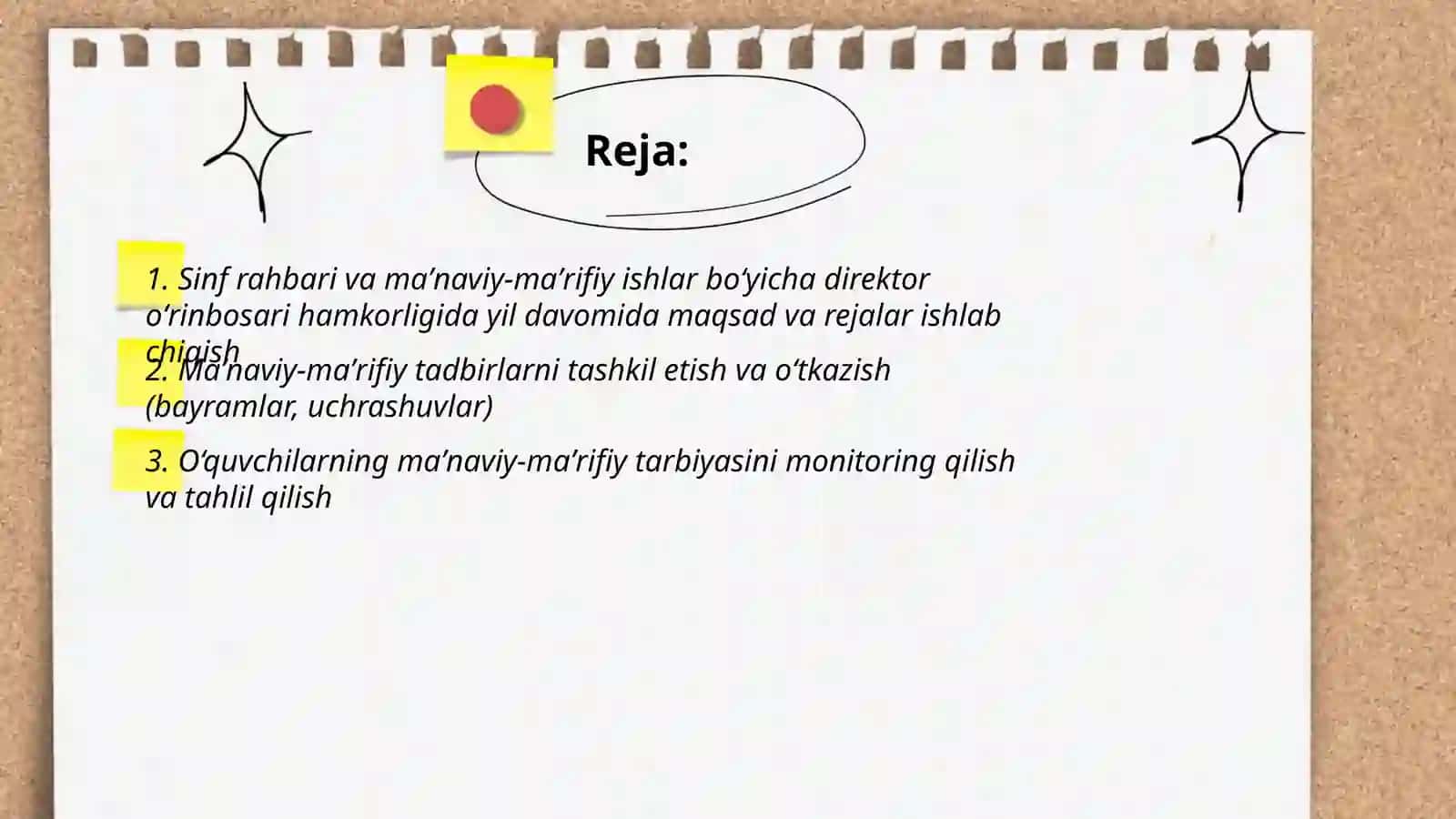 Sinf rahbarining maʼnaviy-maʼrifiy ishlar boʻyicha direktor oʻrinbosari bilan olib borgan ishlari 2