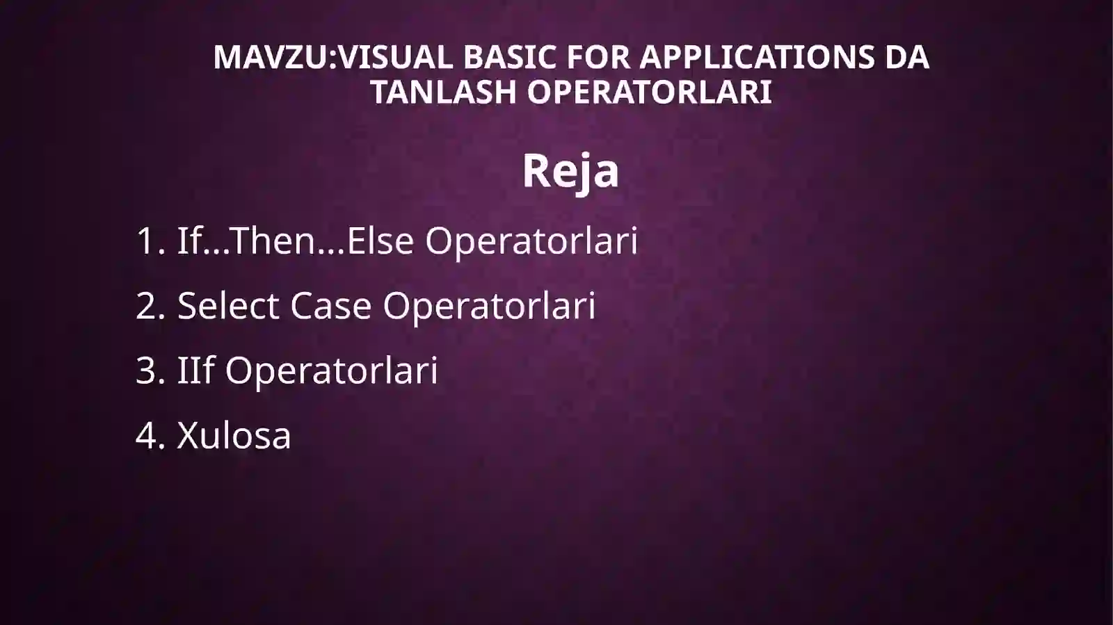 Visual Basic for Applications Datalash Operatorlari 2