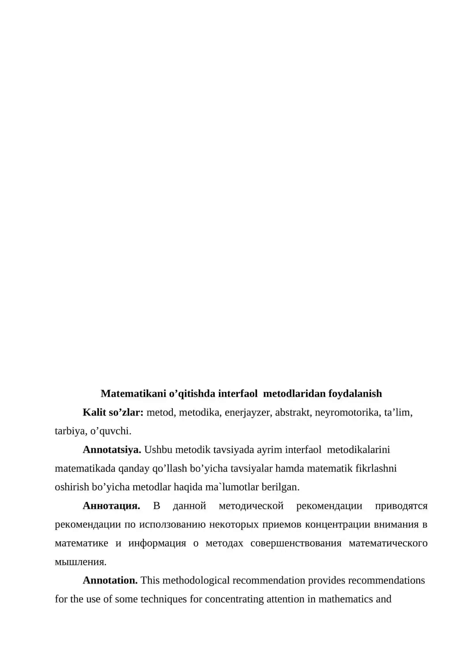 Matematikani O’qitishda Interfaol Metodlardan Foydalanish 2