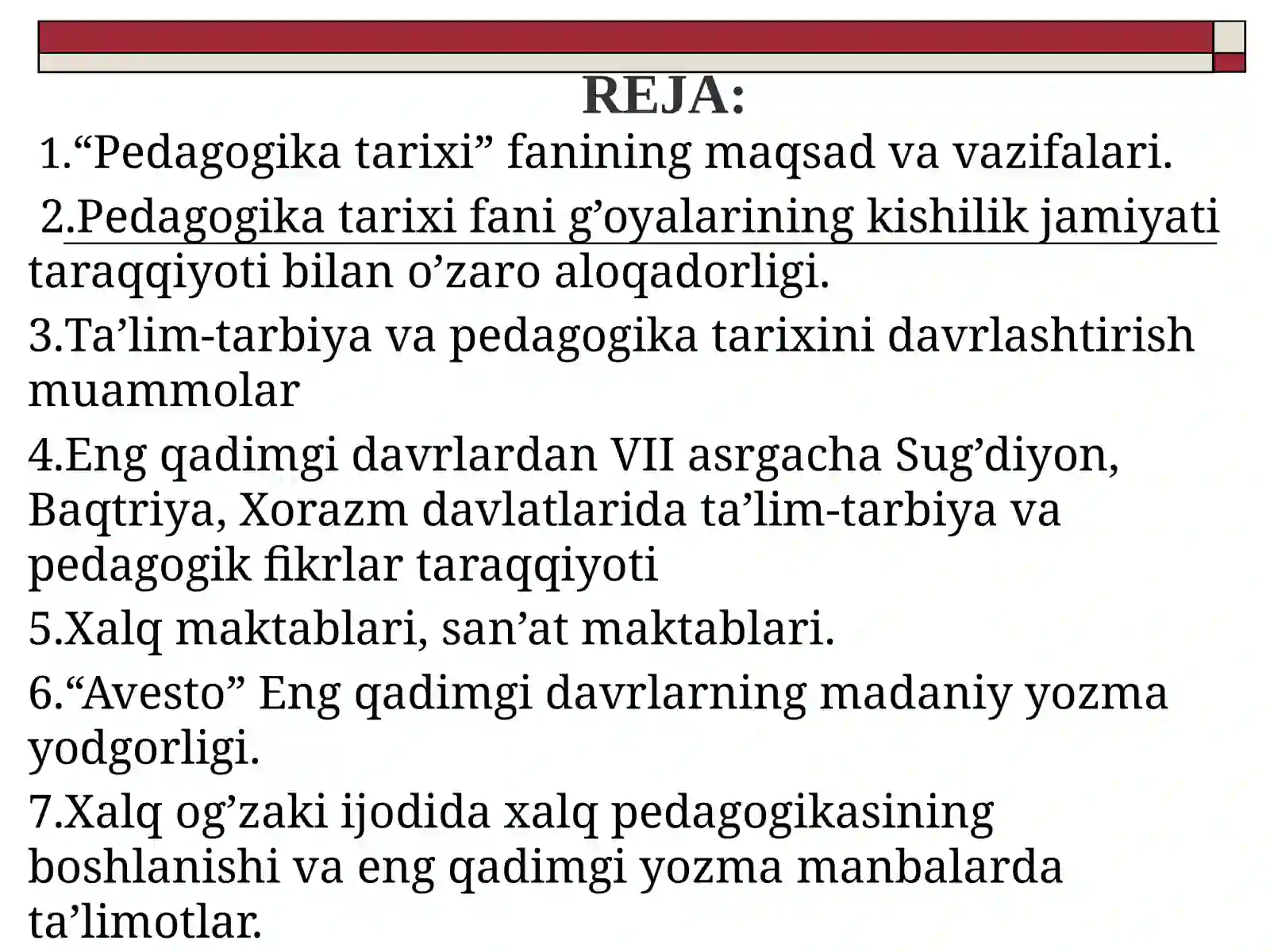 VIIasrdan XIX asrning birinchi yarmigacha o'rta osiyodagi maktablarda tarbiya va pedagogika fikrlar.ppt 2