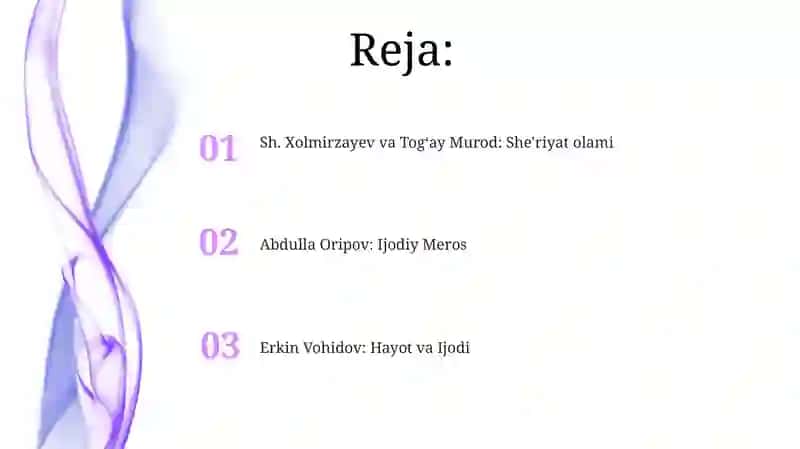 Erkin Vohidov Abdulla Oripov Sh Xolmirzayev Togʻay Murod hayoti va ijodidan slayd 2