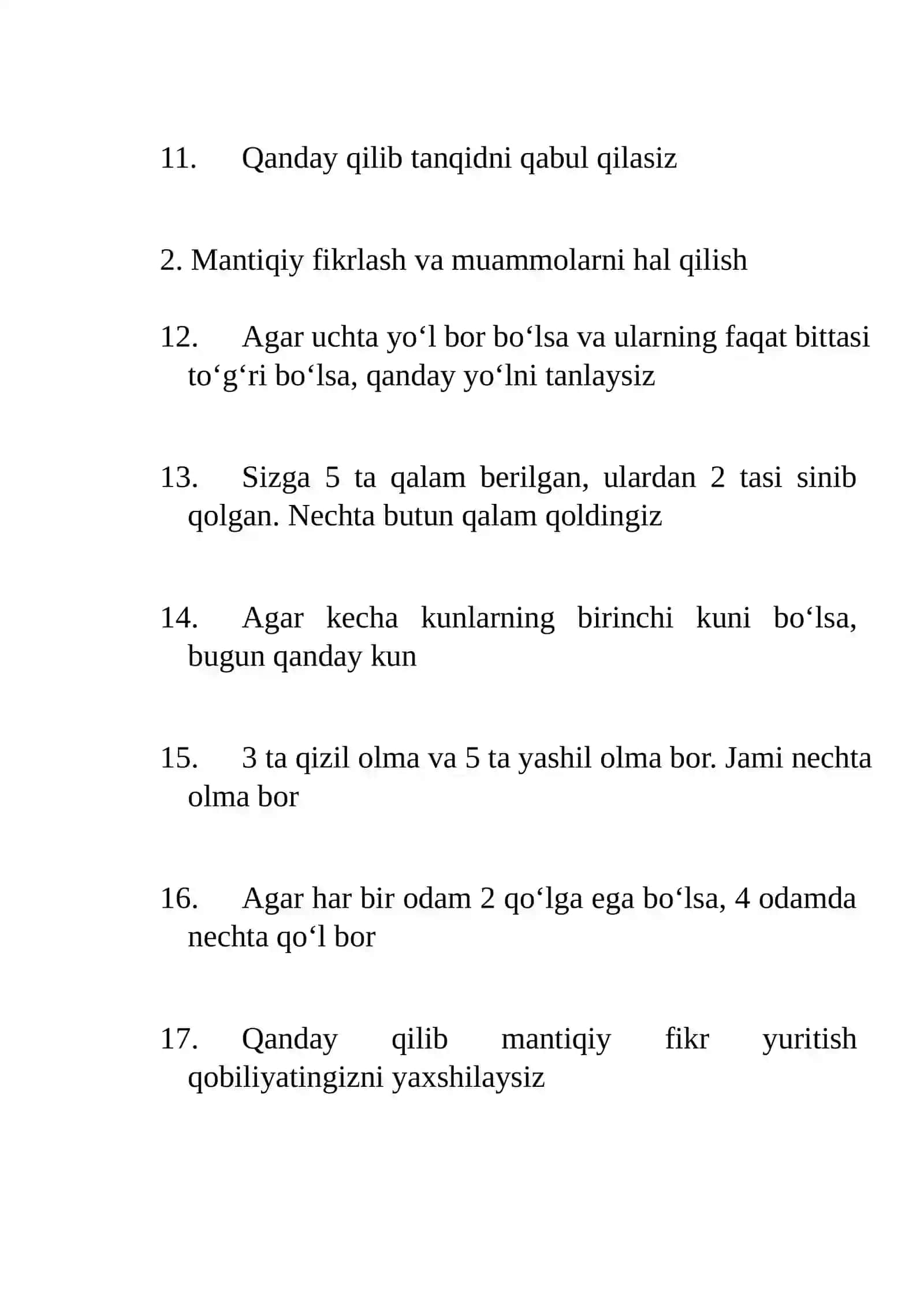 ICHKI ISHLARGA KIRUVCHILAR UCHUN PSIXOLOGIK TESTLAR (100 ta savol) 2