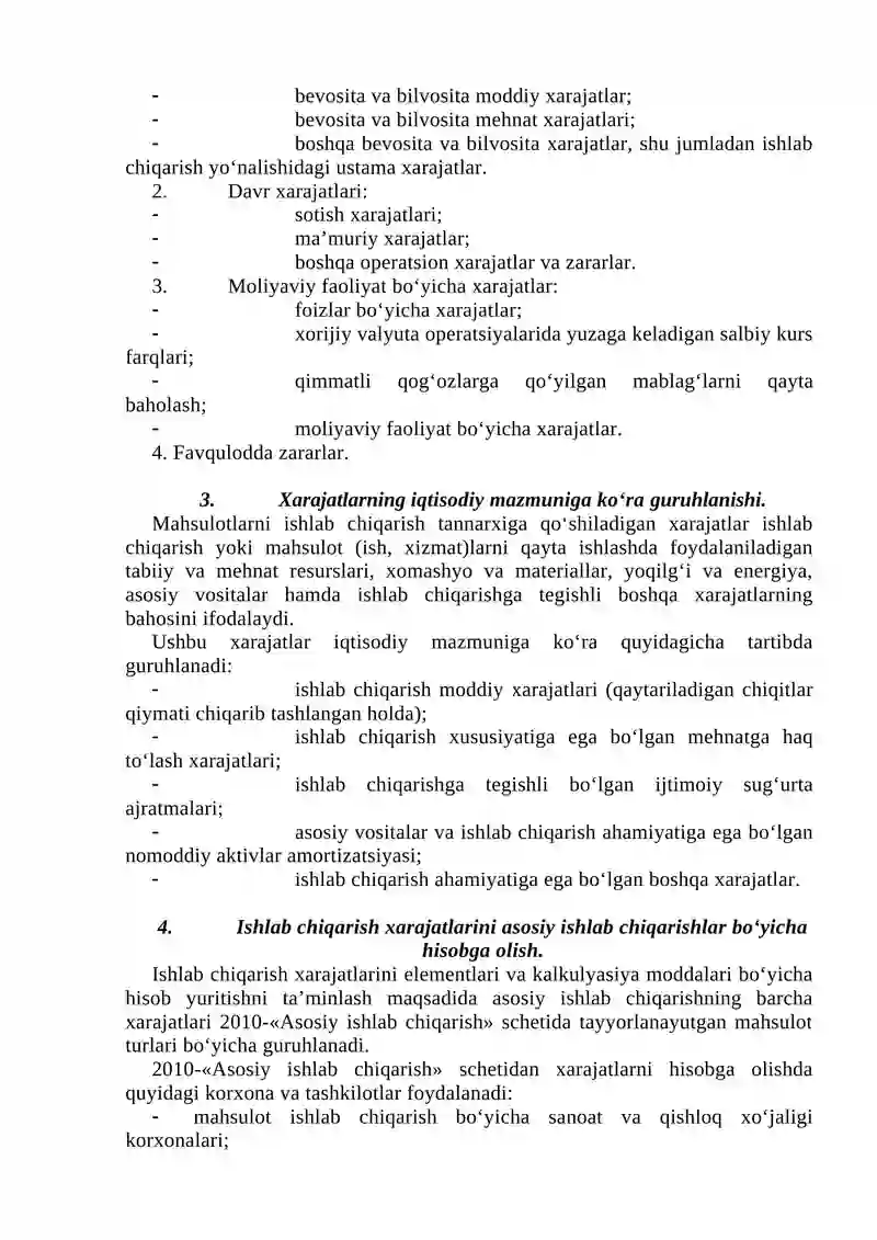 Xarajatlar hisobi 2