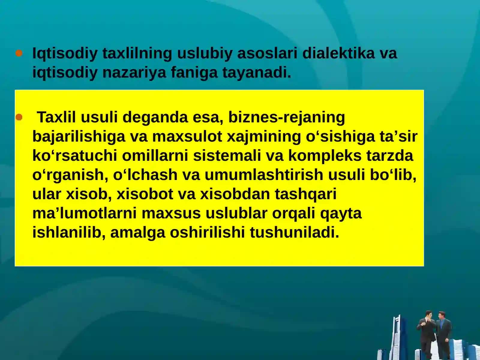 IQTISODIY TAHLILNING METODI VA UNDA QOʻLLANILADIGAN ANʼANAVIY USULLAR 2