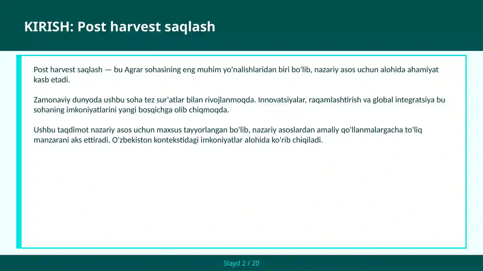 Post harvest saqlash 2